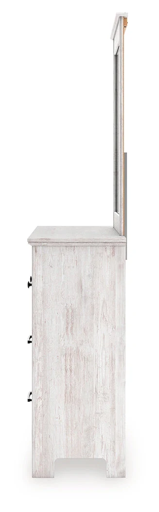 Makidern Whitewash Queen Panel Storage Bed, Dresser and Mirror - Image 7