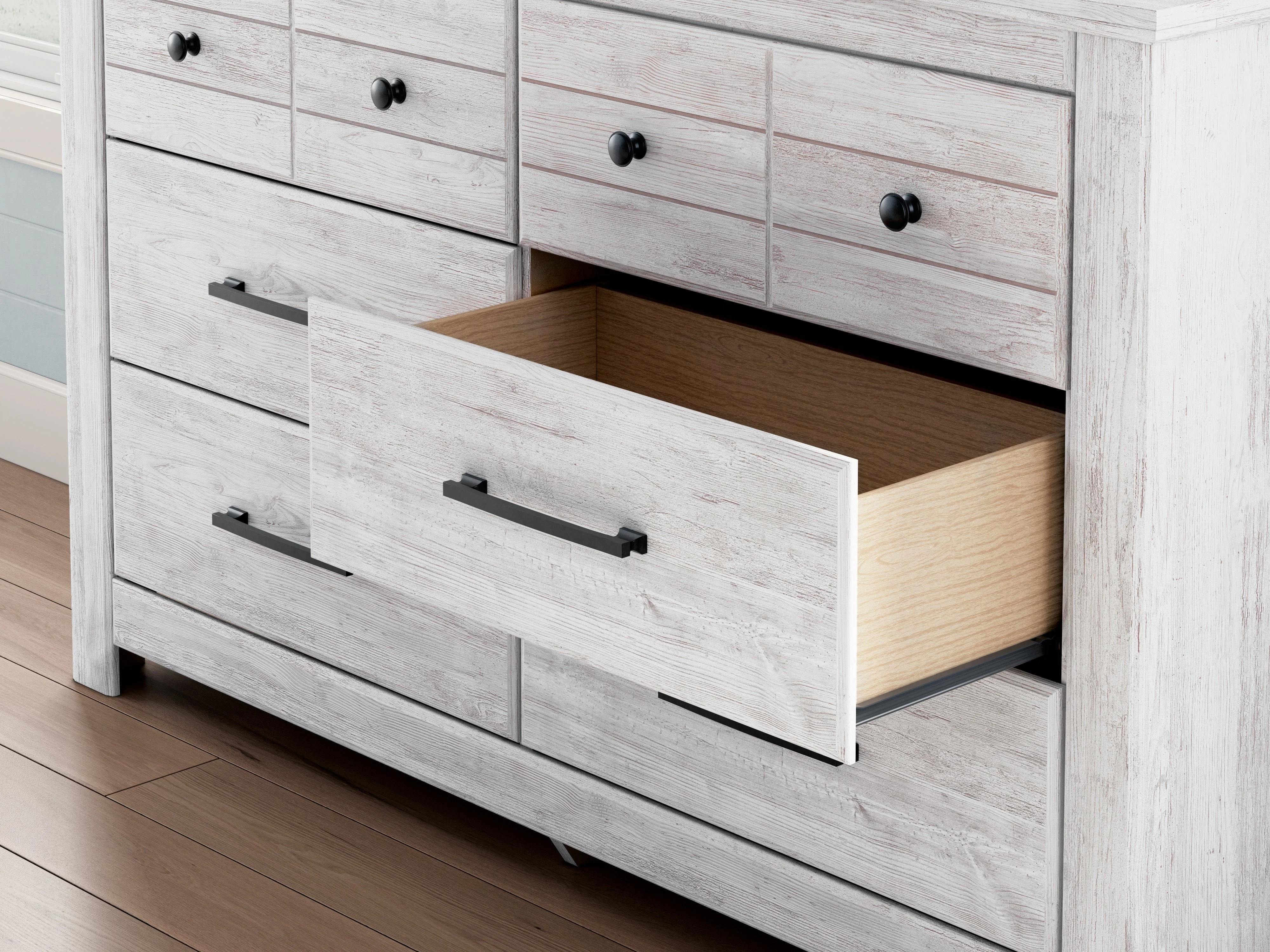 Makidern Whitewash Storage Panel Bedroom Set with 2 Footboard Drawers - Image 21