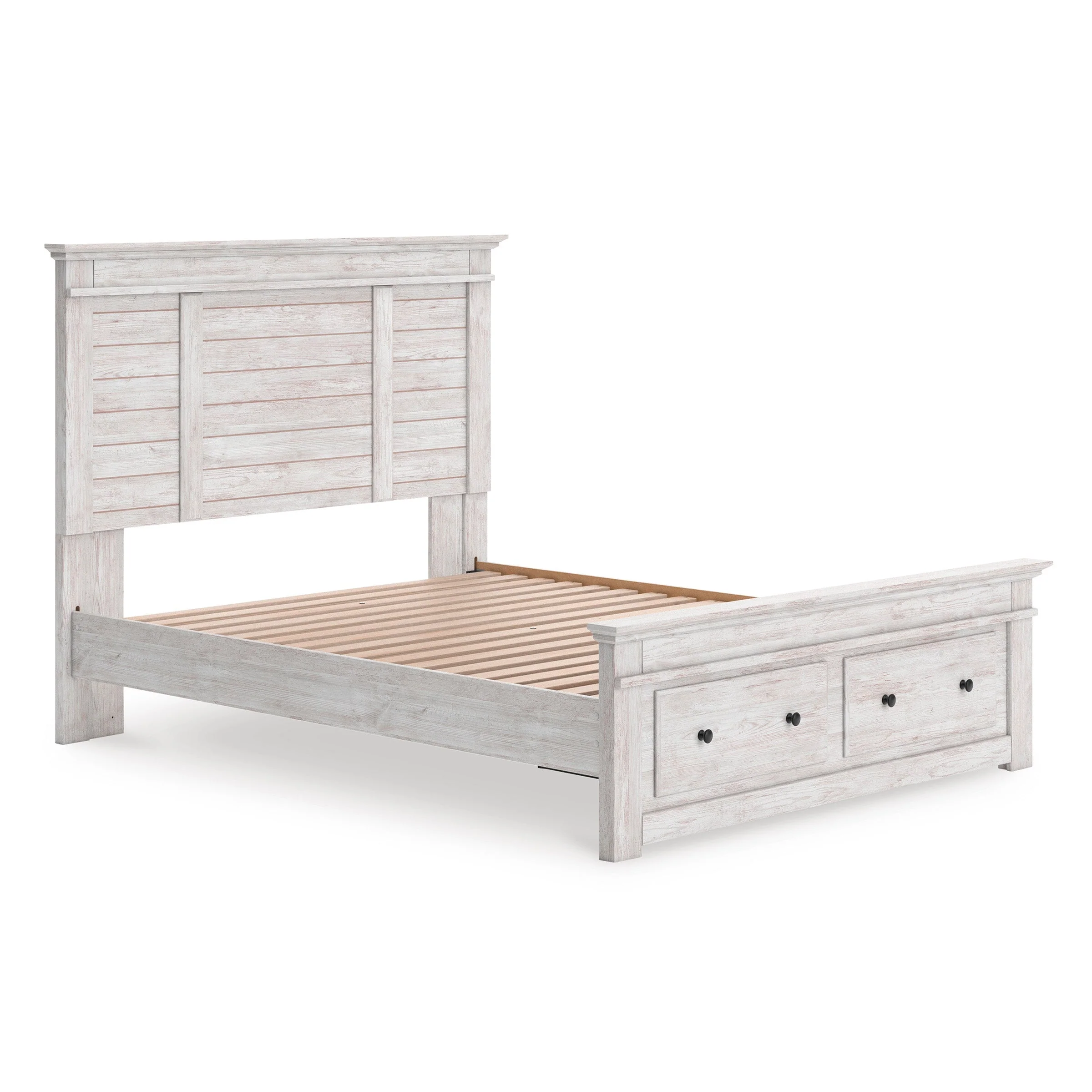 Makidern Whitewash Storage Panel Bedroom Set with 2 Footboard Drawers - Image 3