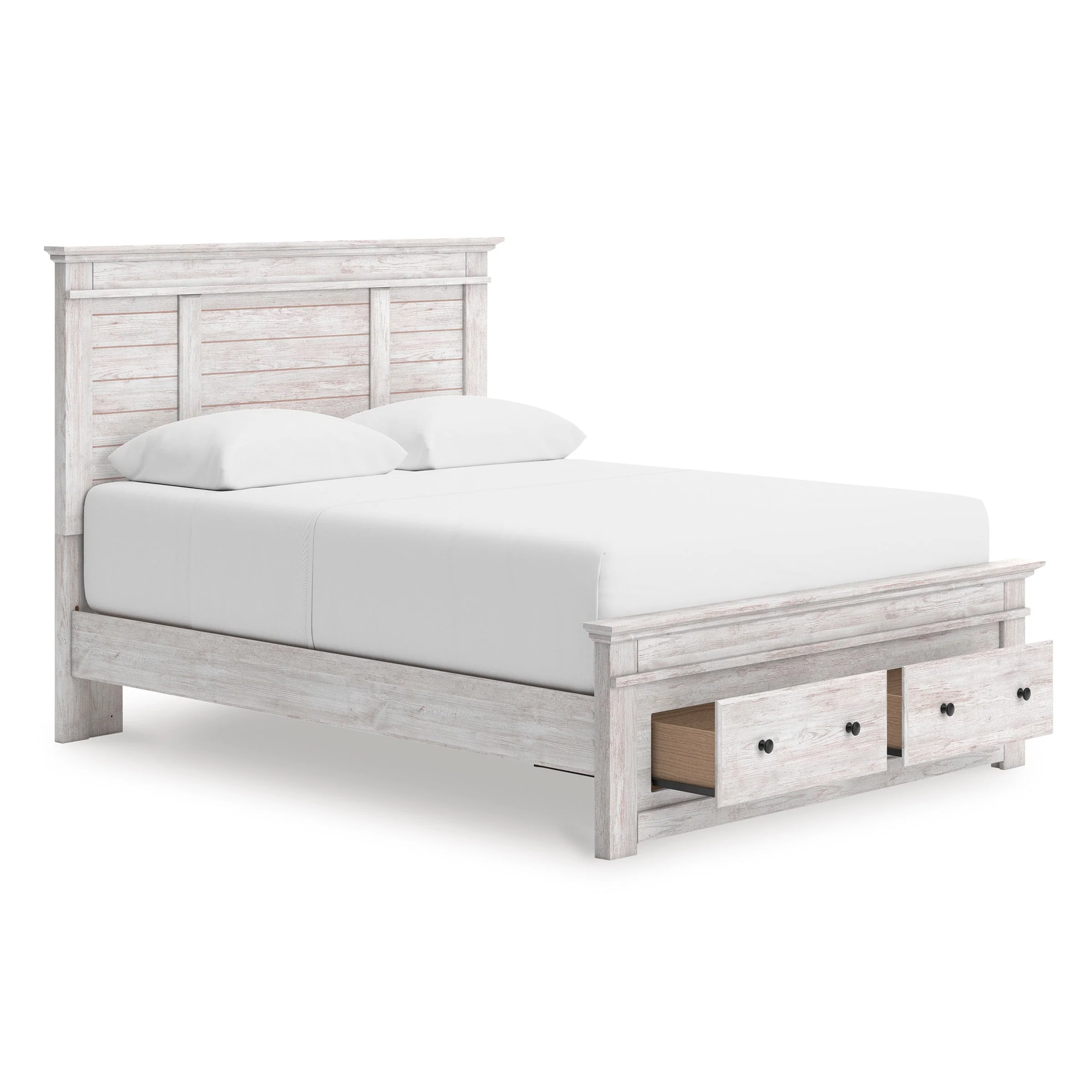 Makidern Whitewash Storage Panel Bedroom Set with 2 Footboard Drawers - Image 4