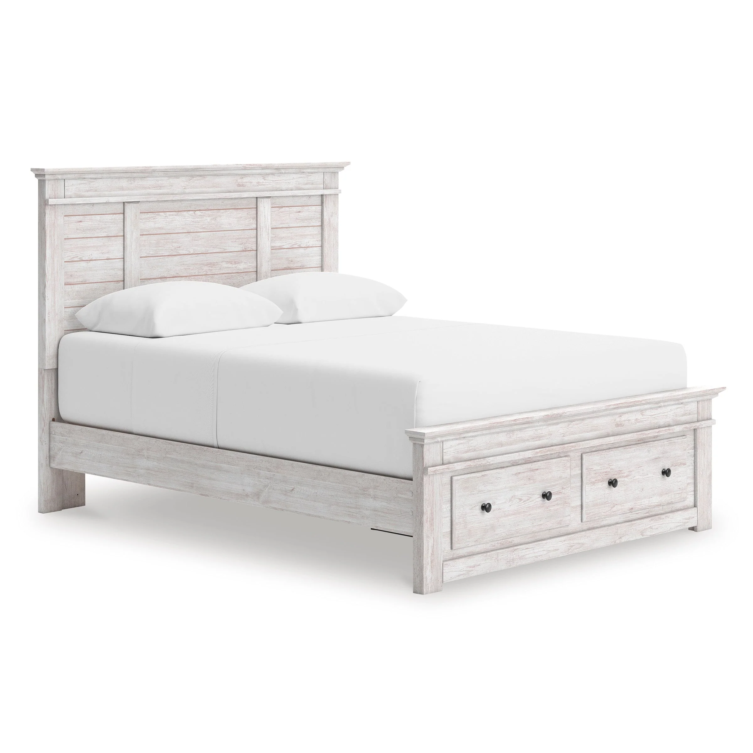 Makidern Whitewash Storage Panel Bedroom Set with 2 Footboard Drawers - Image 5