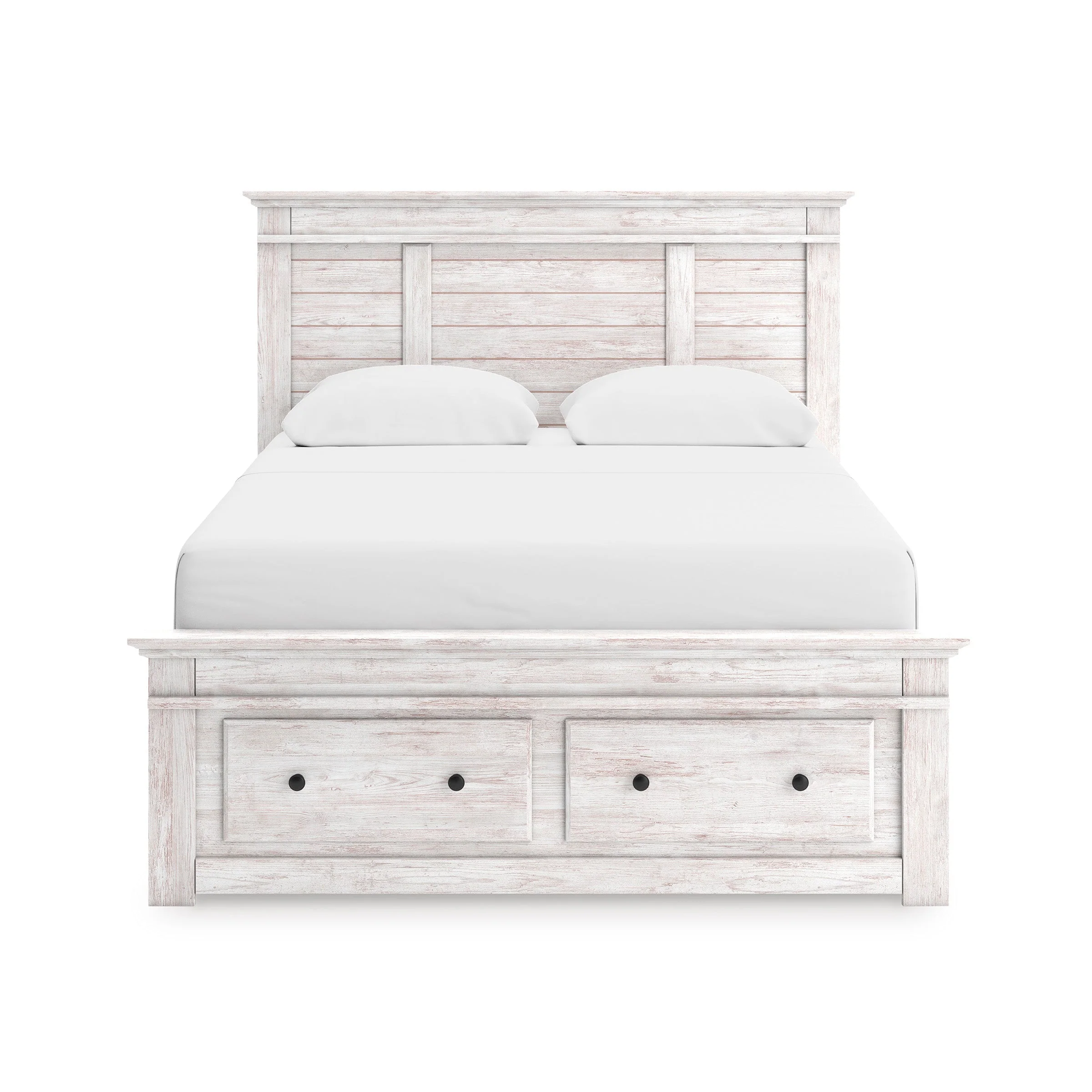 Makidern Whitewash Storage Panel Bedroom Set with 2 Footboard Drawers - Image 6