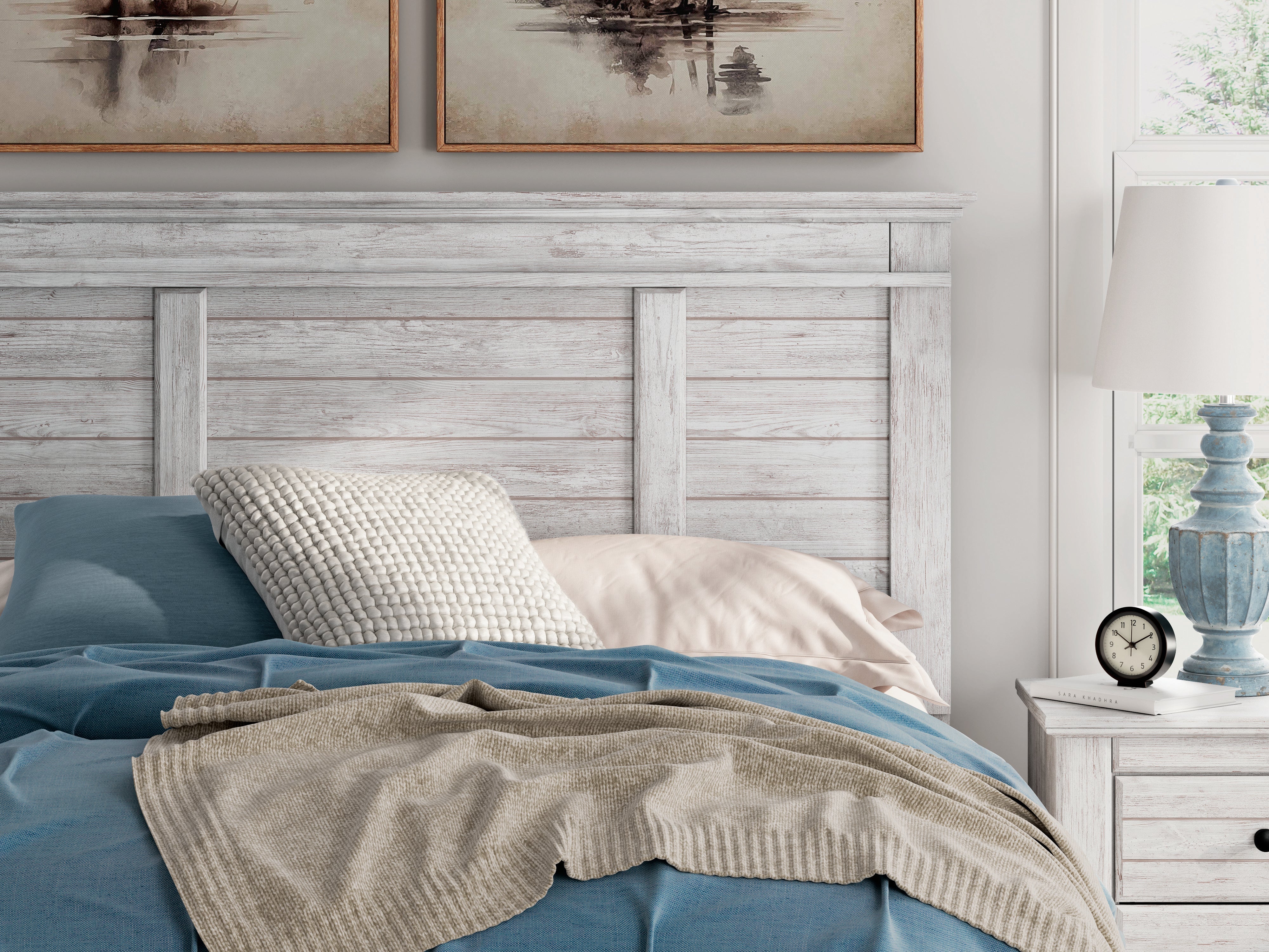 Makidern Whitewash Storage Panel Bedroom Set with 4 Side Drawers - Image 10