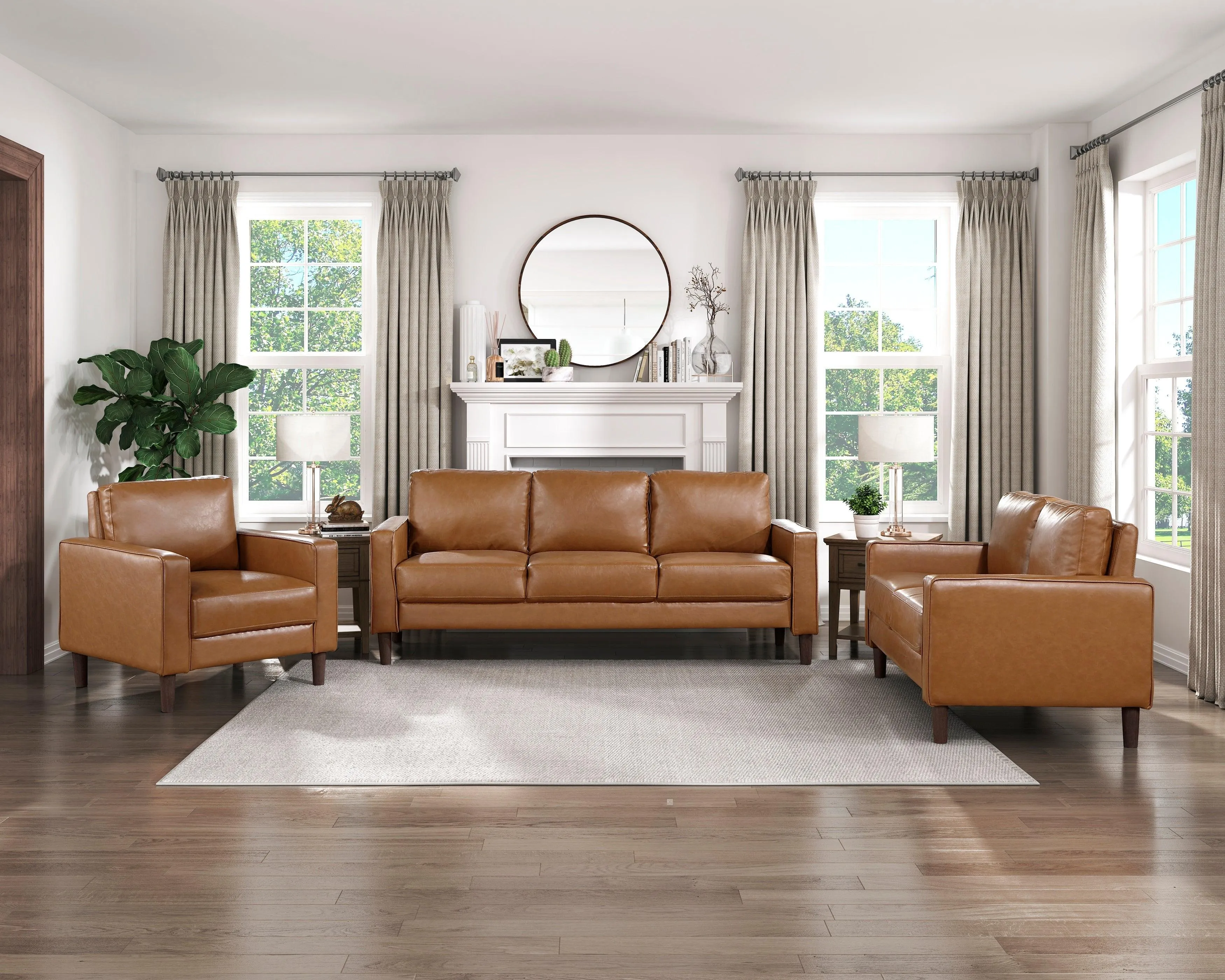 Malcolm Brown Faux Leather Sofa - Image 5
