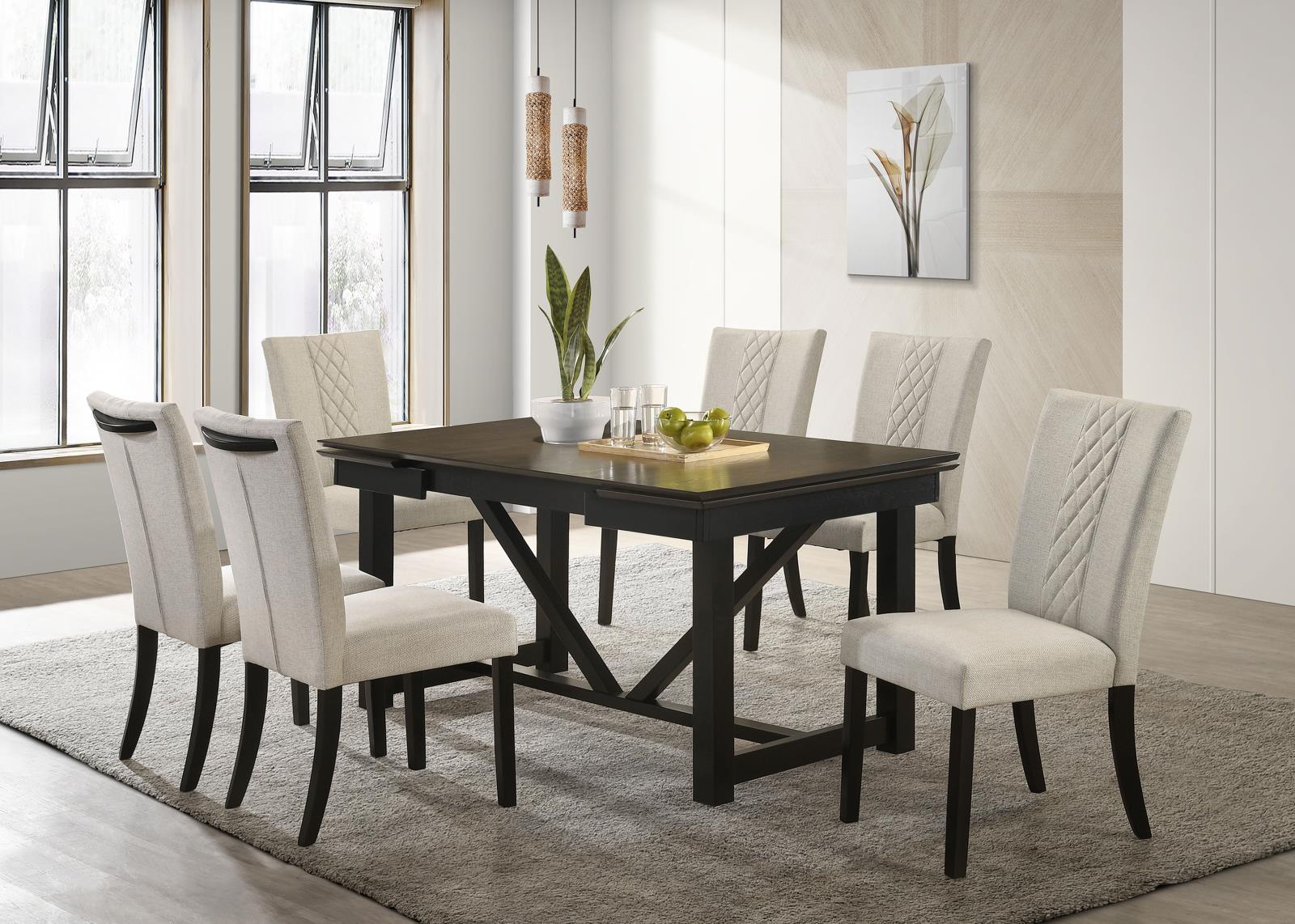 Malia Upholstered Solid Back Dining Side Chair Beige and Black (Set of 2) - Image 10