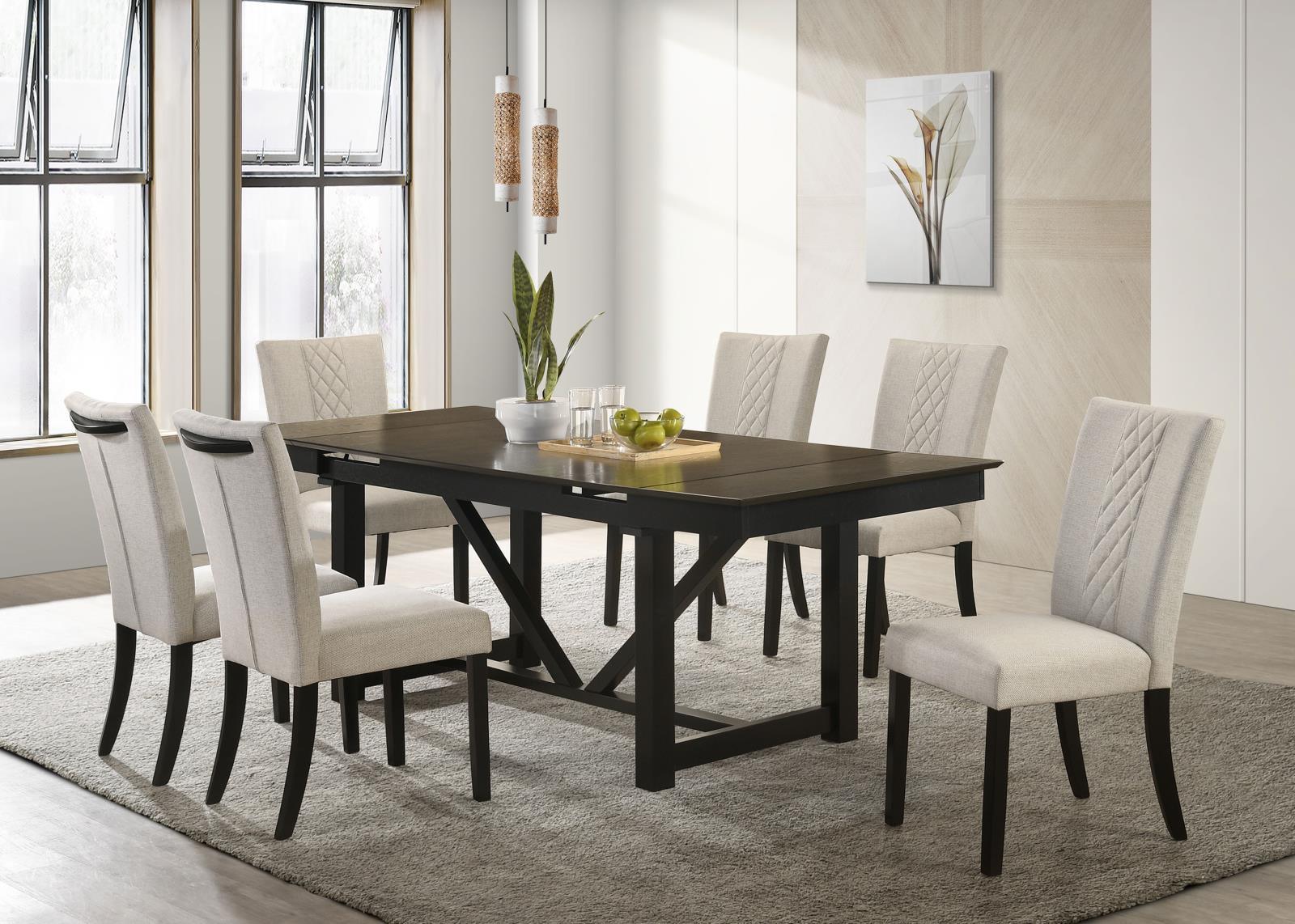 Malia Upholstered Solid Back Dining Side Chair Beige and Black (Set of 2) - Image 11