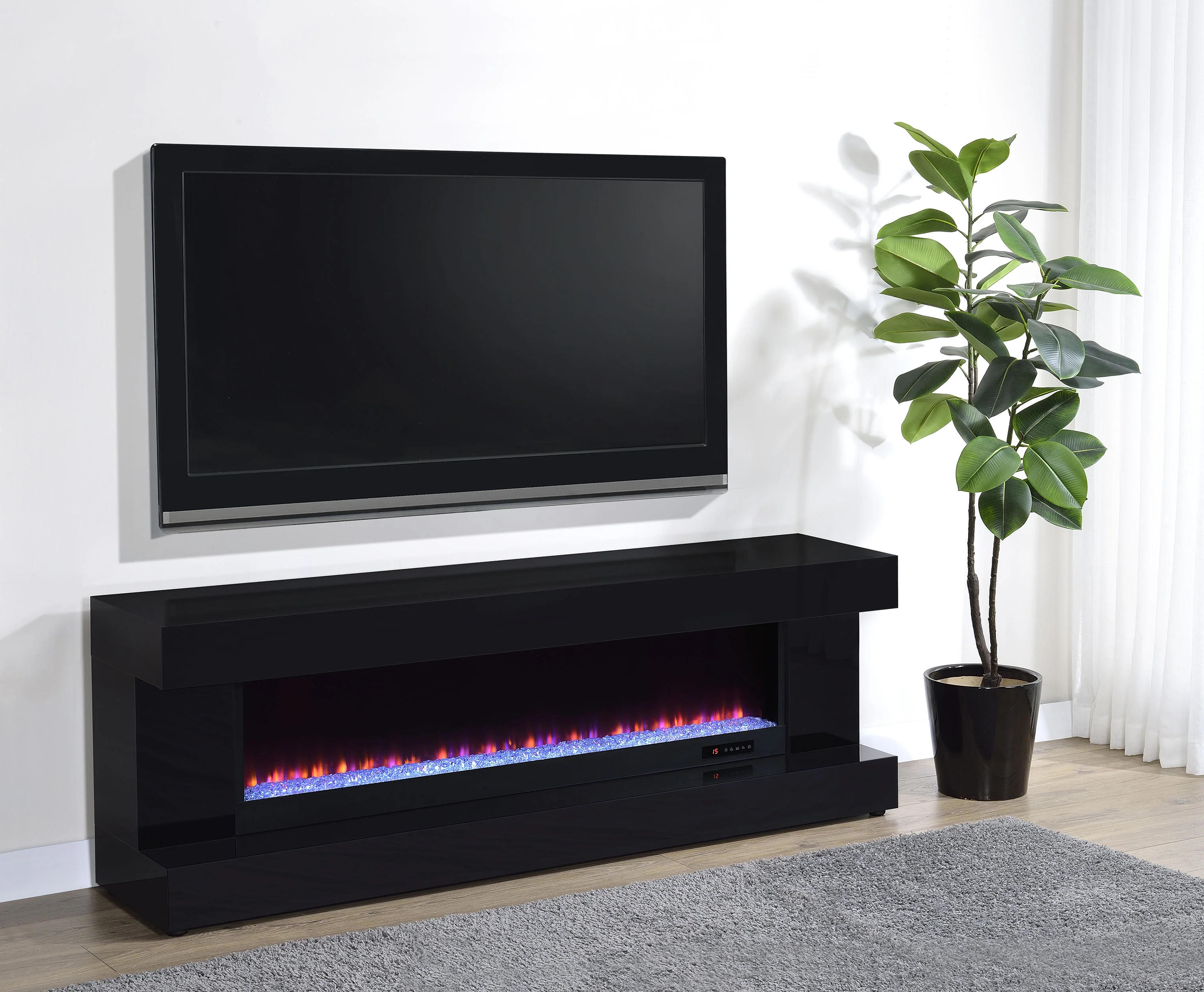 Mallory Black High Gloss TV Stand Fireplace Console Bluetooth Speaker