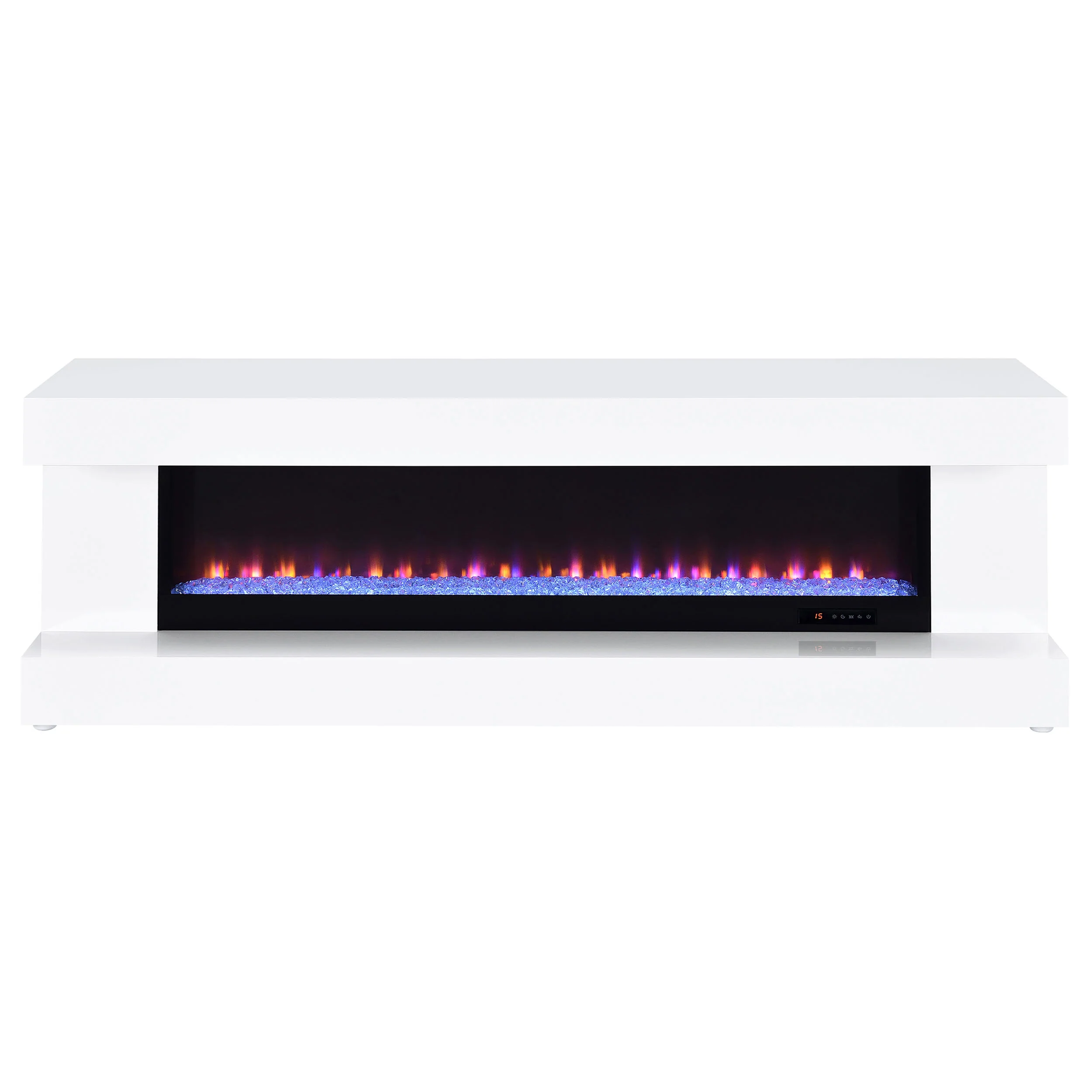 Mallory White High Gloss TV Stand Fireplace Console Bluetooth Speaker - Image 4