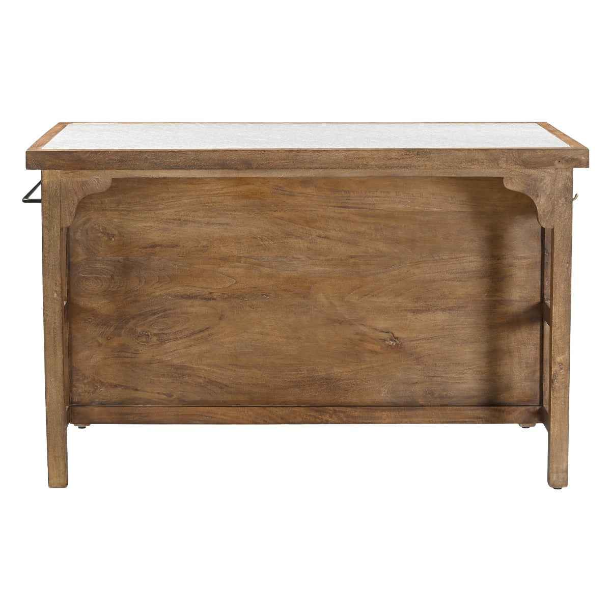 Manila 58" Kitchen Island Table with White Marble Top and Natural Mango Base - Image 3