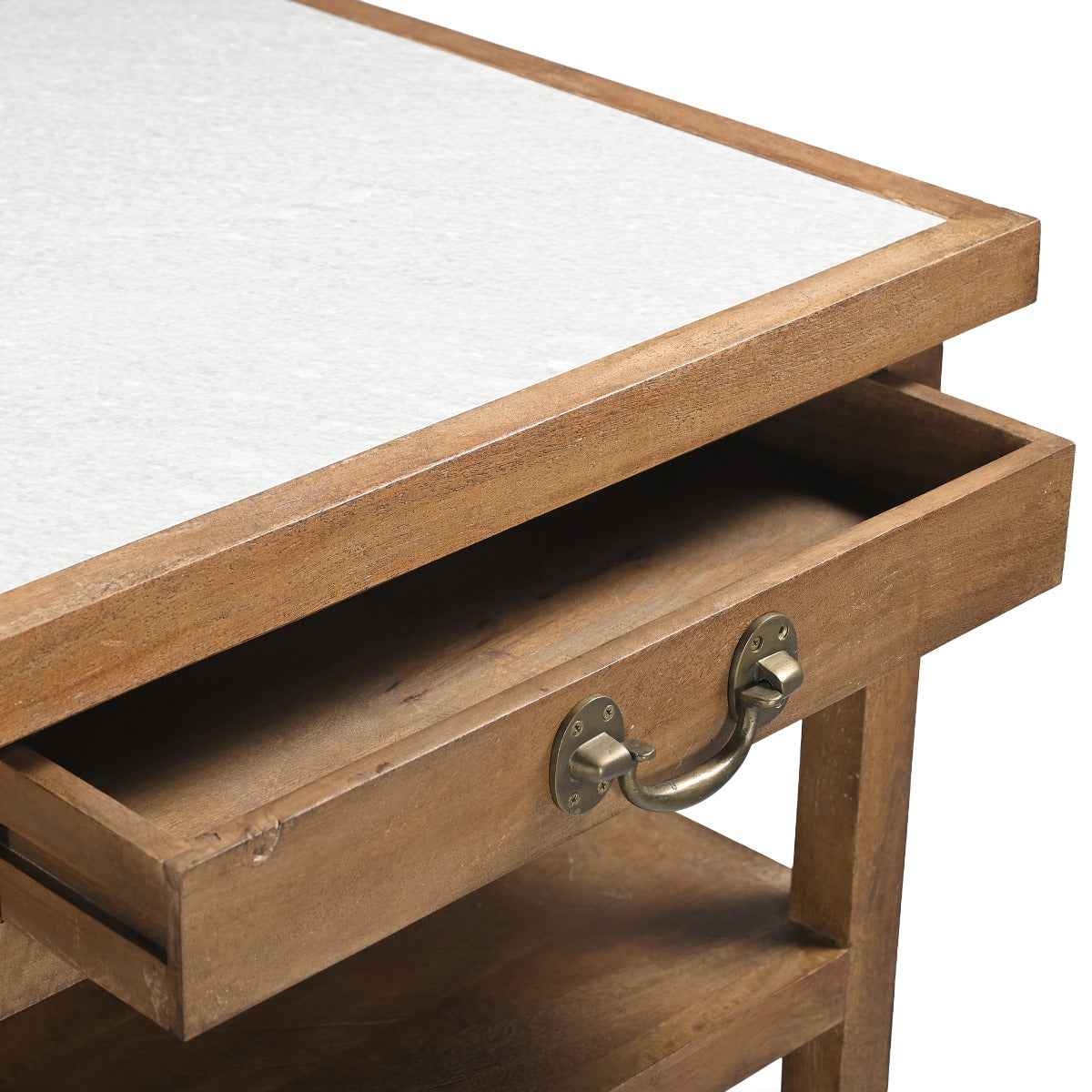 Manila 58" Kitchen Island Table with White Marble Top and Natural Mango Base - Image 5