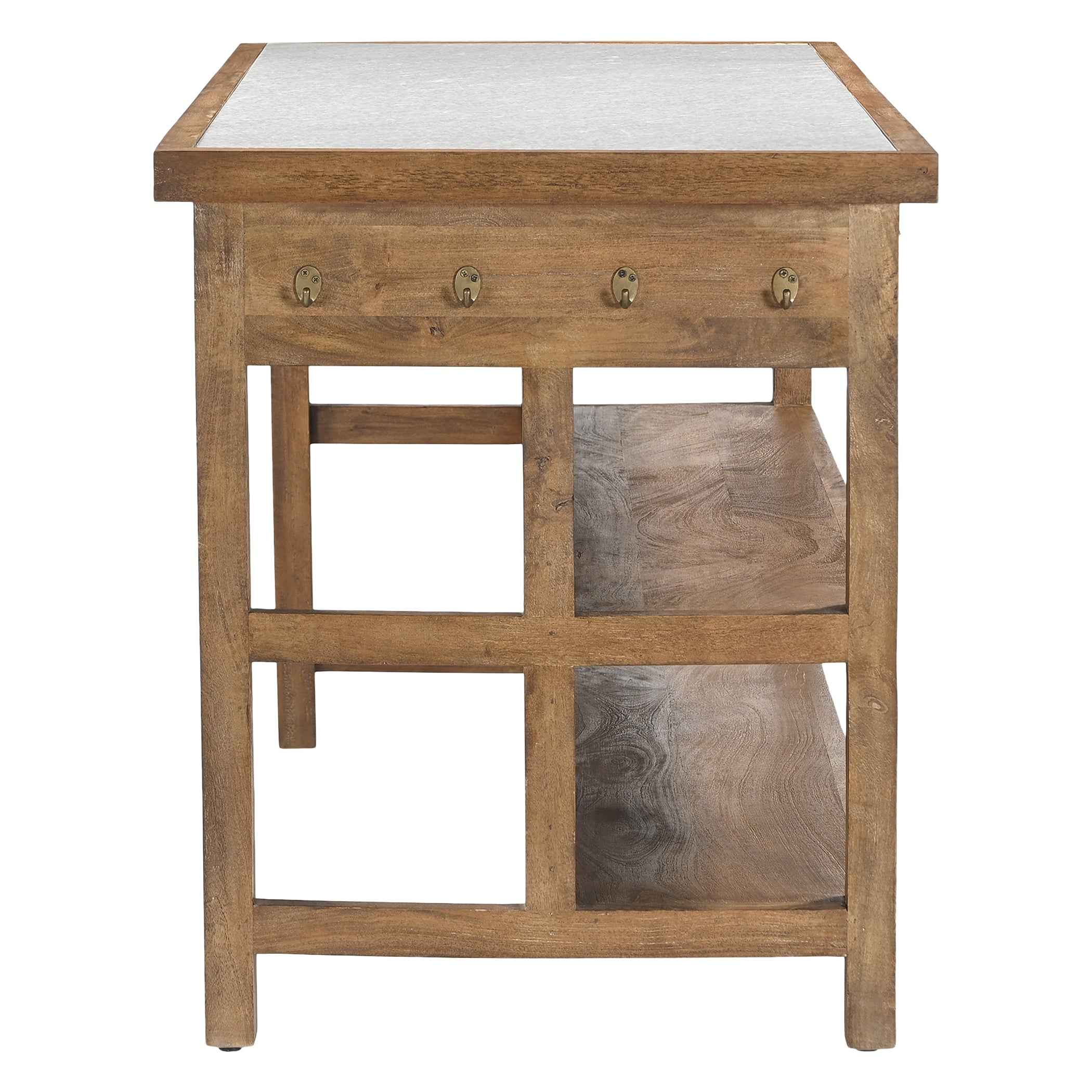 Manila 58" Kitchen Island Table with White Marble Top and Natural Mango Base - Image 8