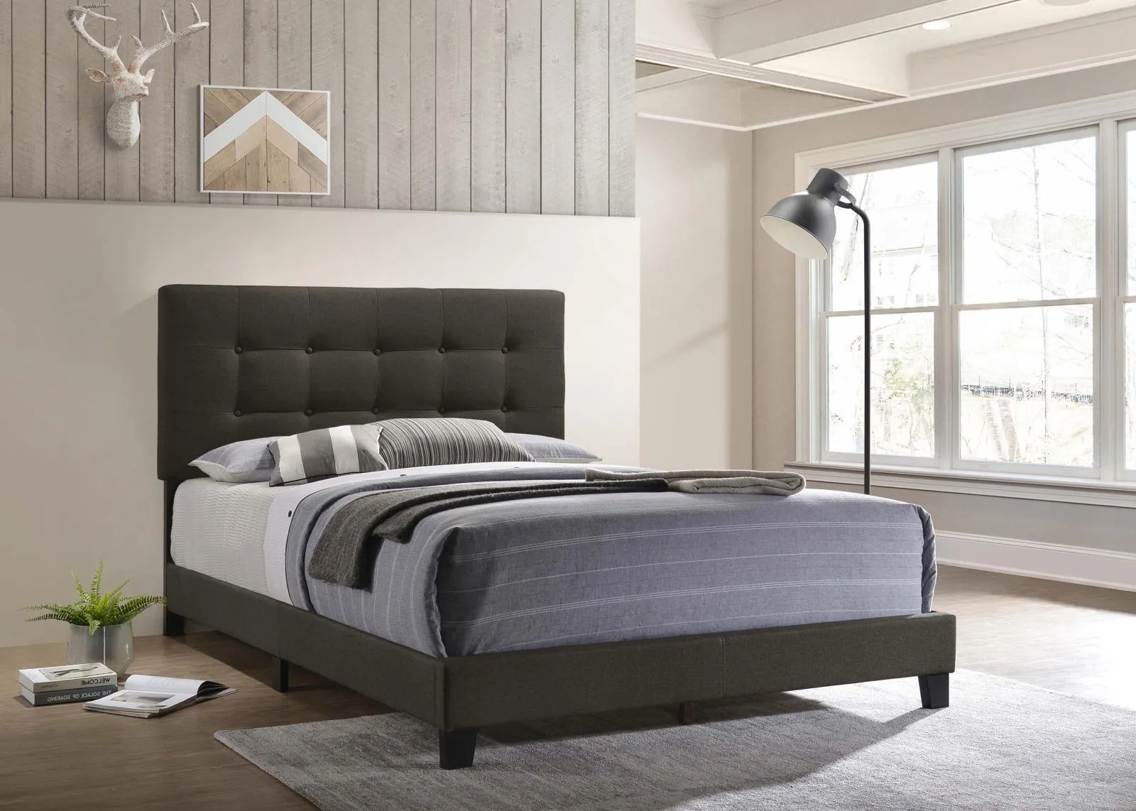 Mapes Charcoal Tufted Upholstered Eastern King Bed
