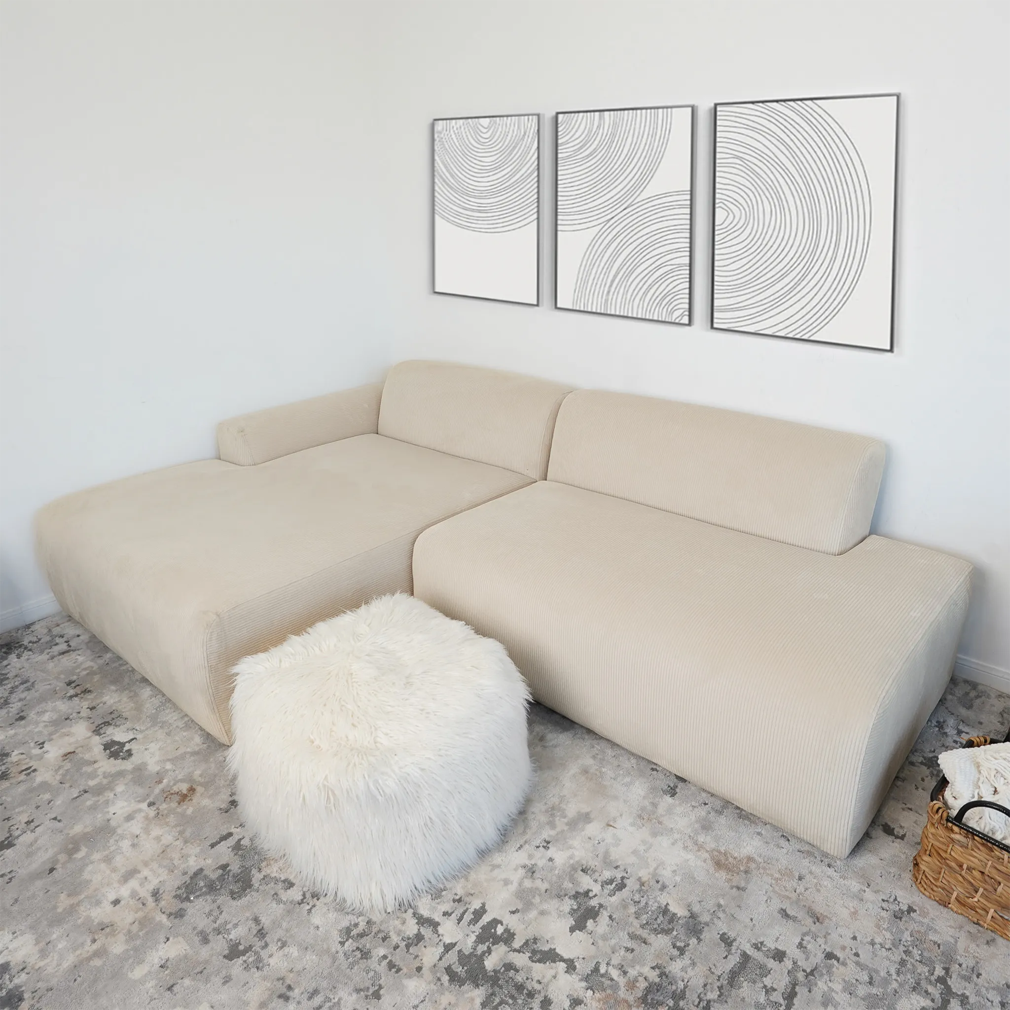 Mar Sectional Cream Corduroy Sofa(Left Facing) - Image 3