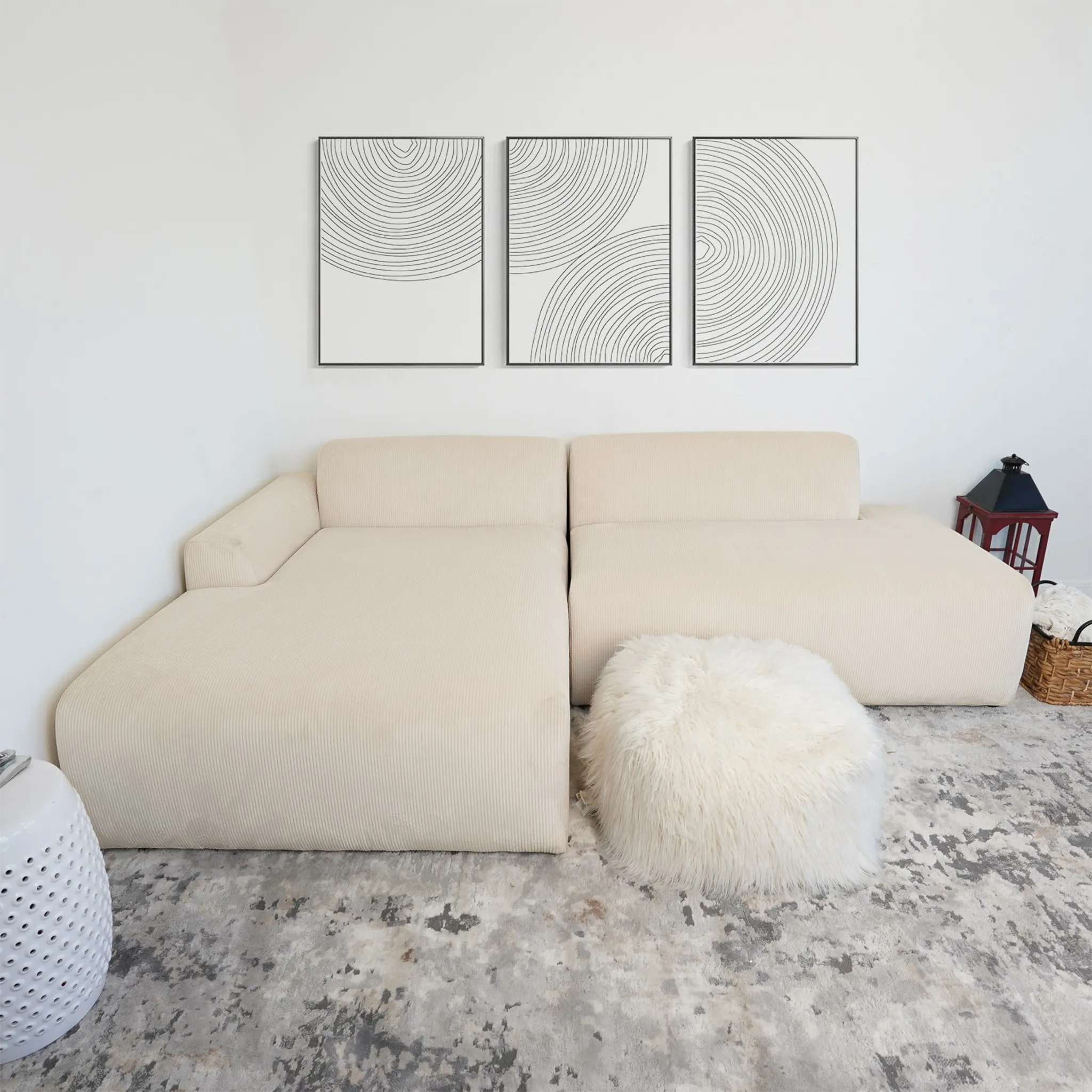 Mar Sectional Cream Corduroy Sofa(Left Facing) - Image 4