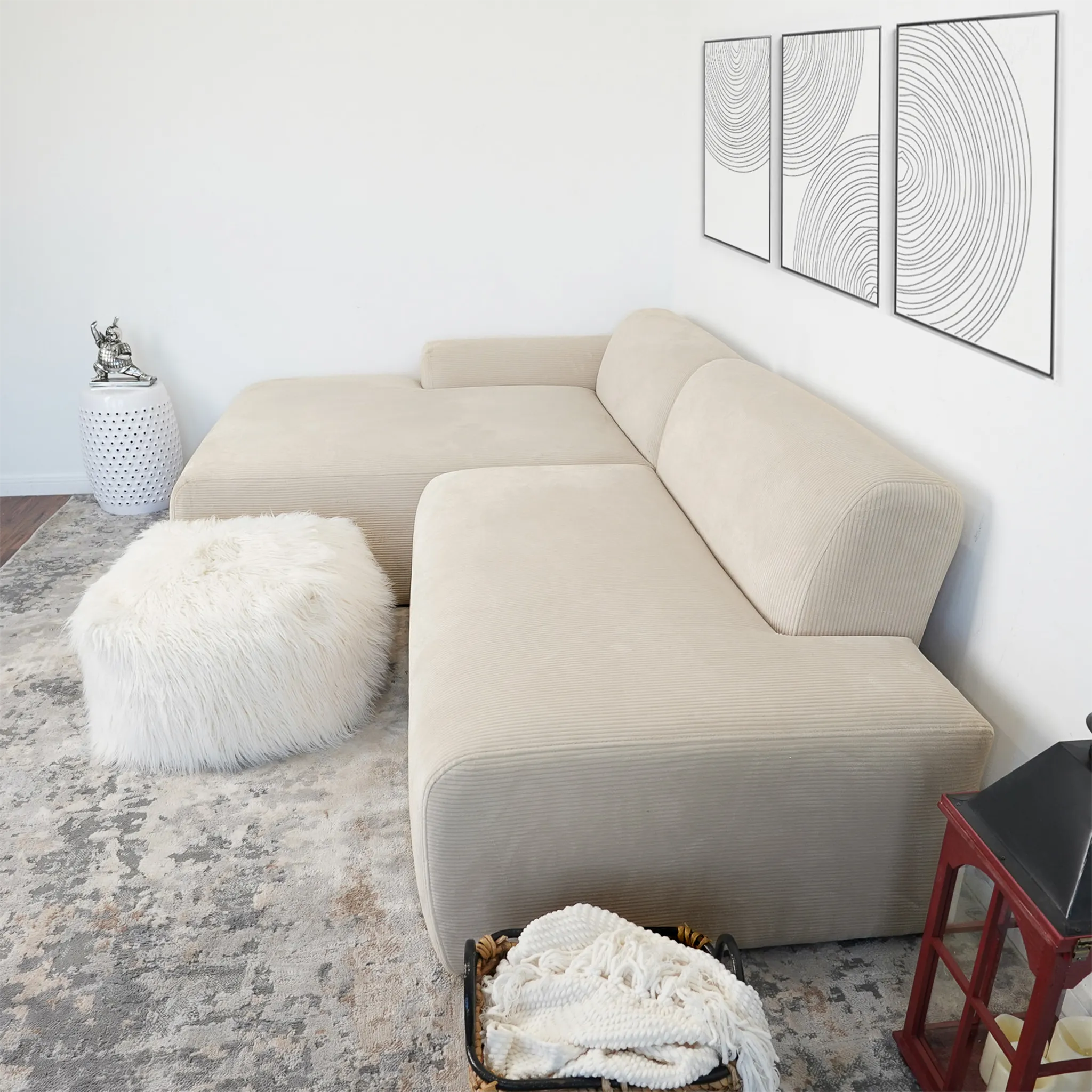 Mar Sectional Cream Corduroy Sofa(Left Facing) - Image 5