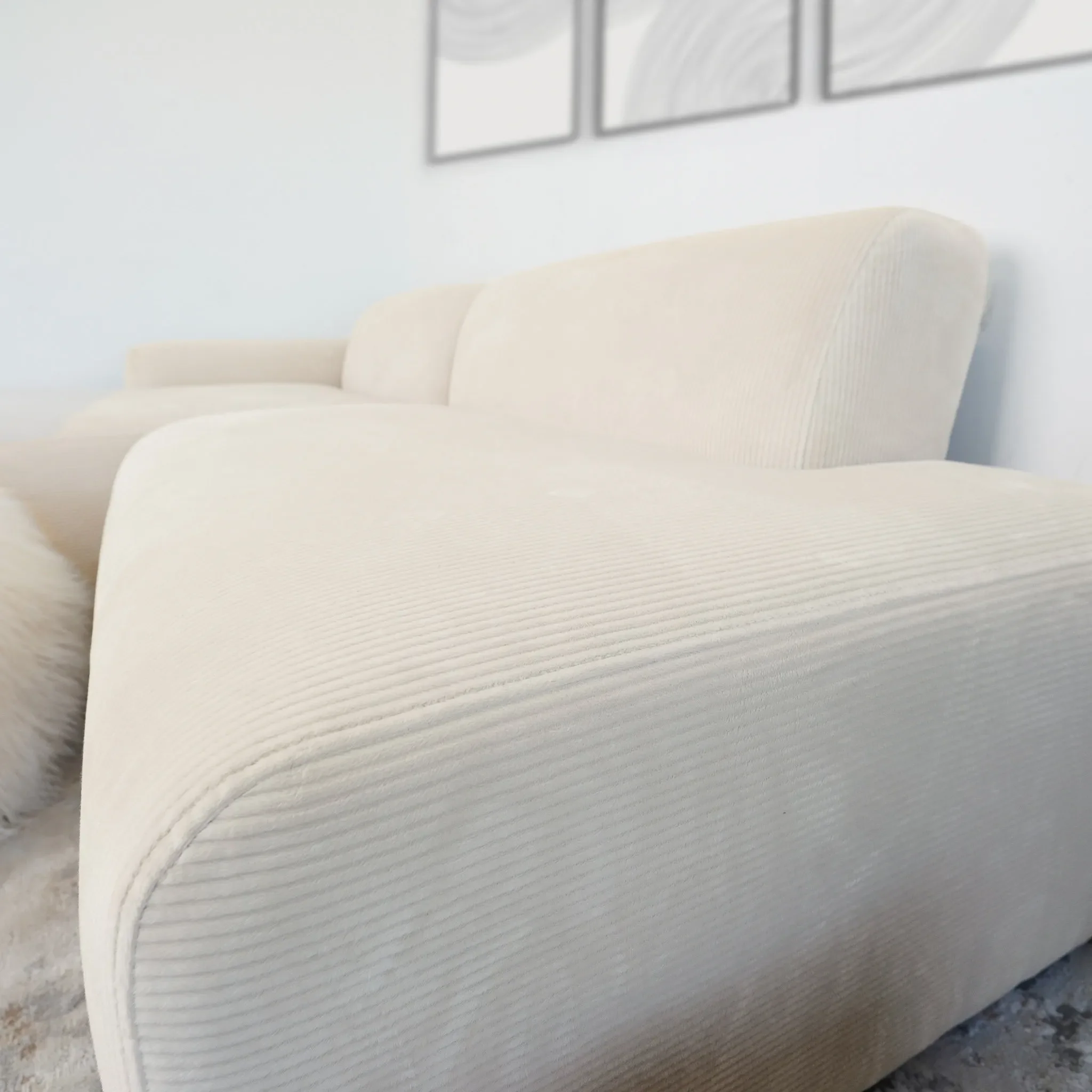 Mar Sectional Cream Corduroy Sofa(Left Facing) - Image 7