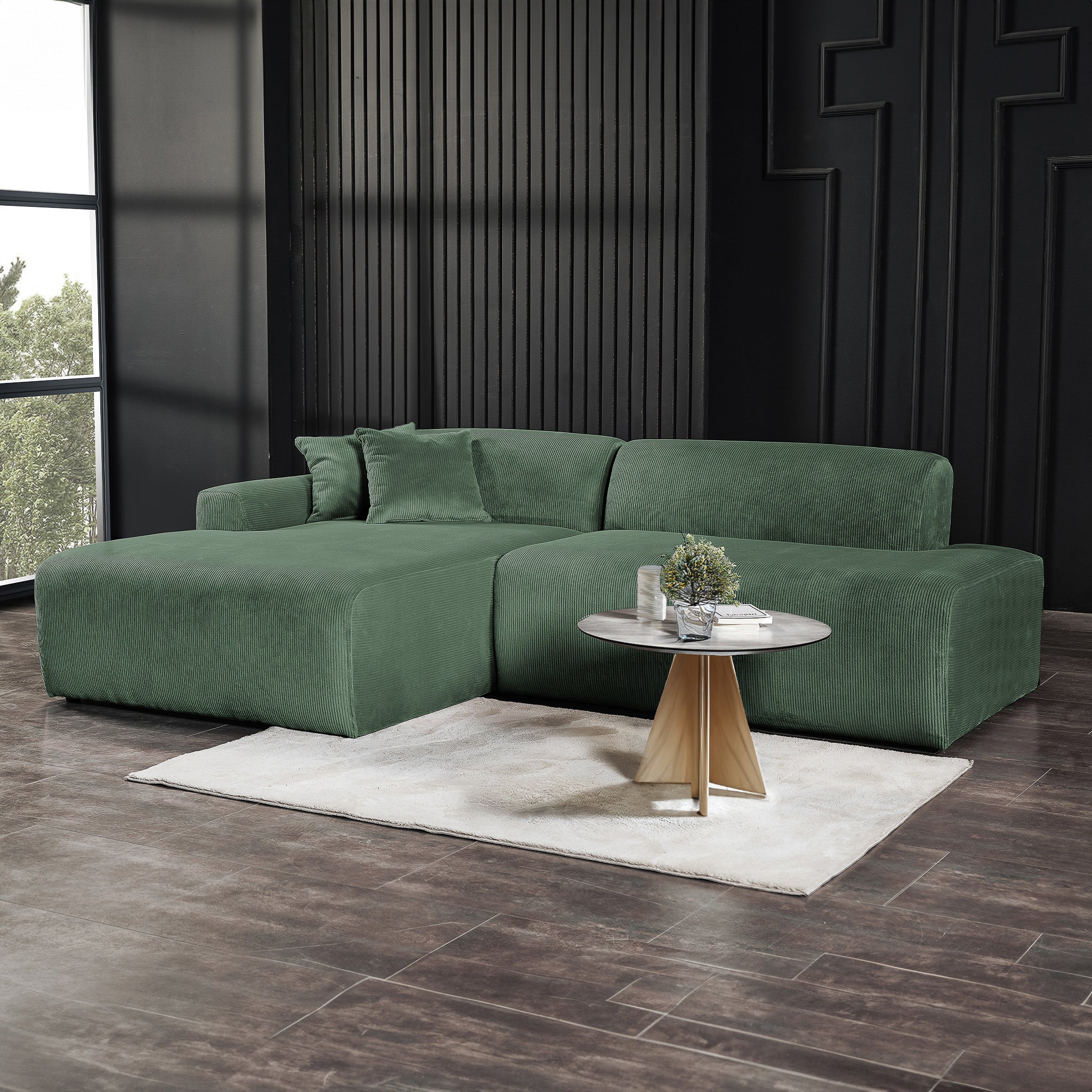 Mar Sectional Green Corduroy Sofa (Left Facing) - Image 2