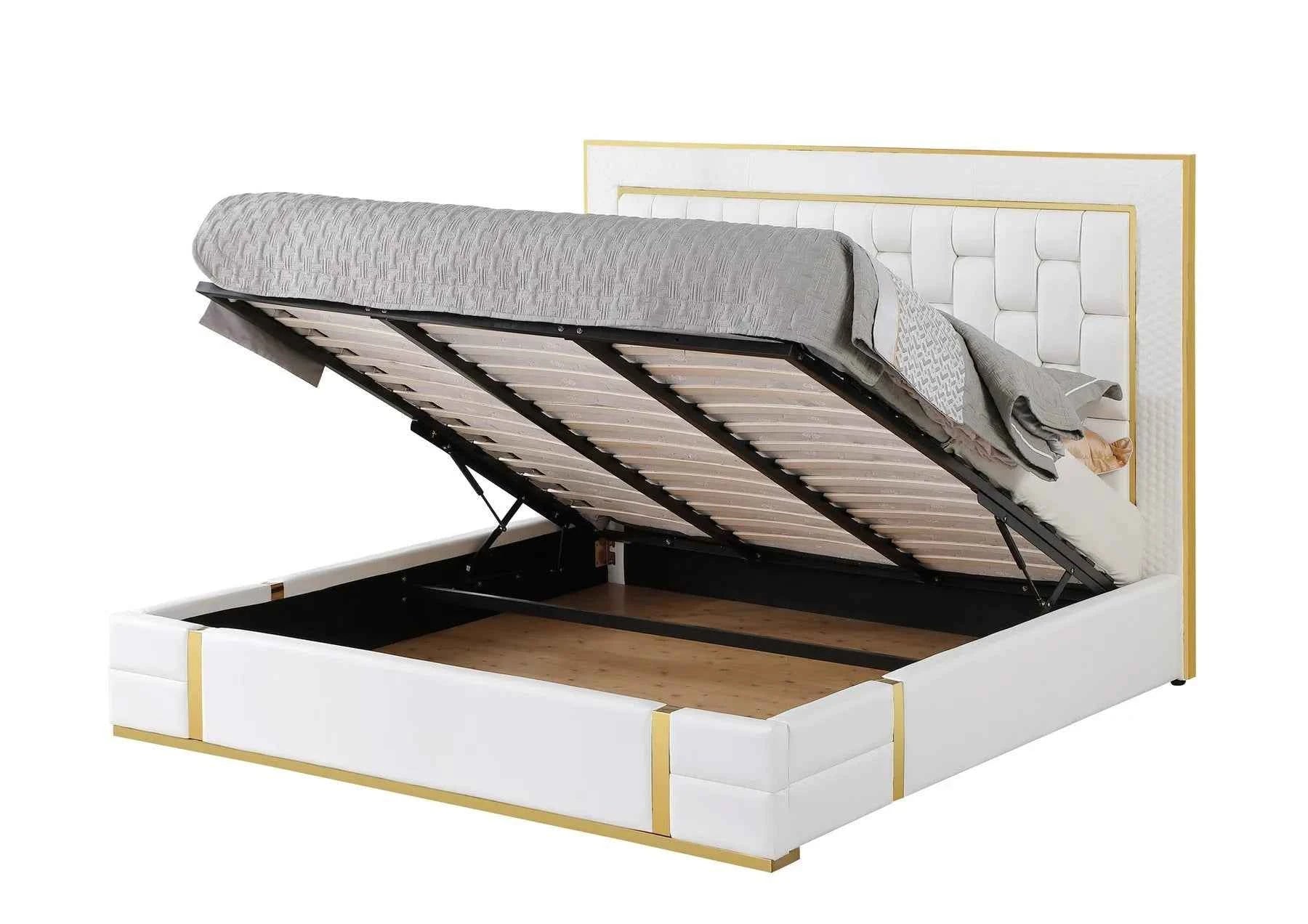 Marbella White/Gold King Storage Platform Bed - Image 3