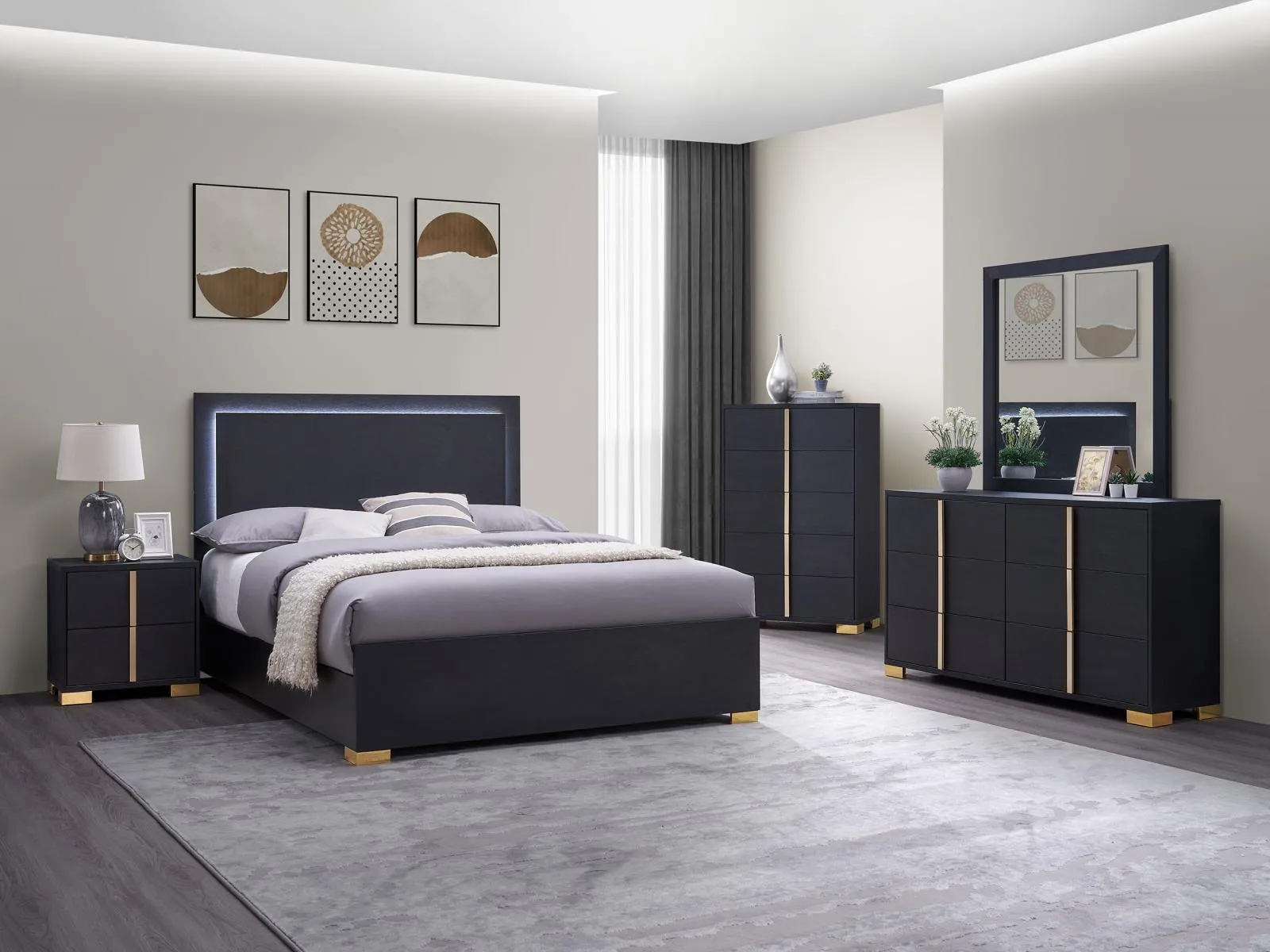 Marceline Black Eastern King Bed with LED Headboard - Image 6