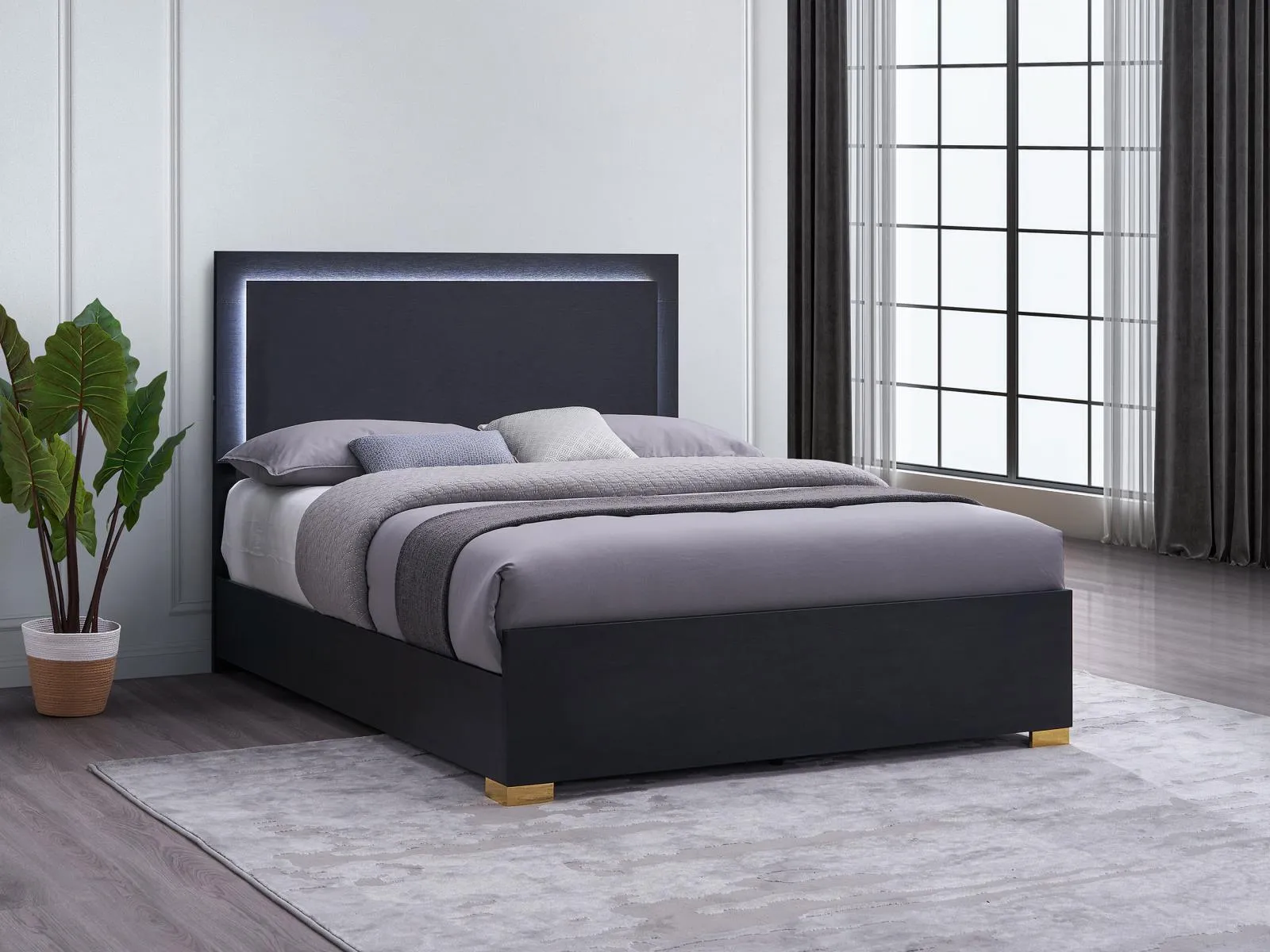 Marceline Black Queen Bed with LED Headboard
