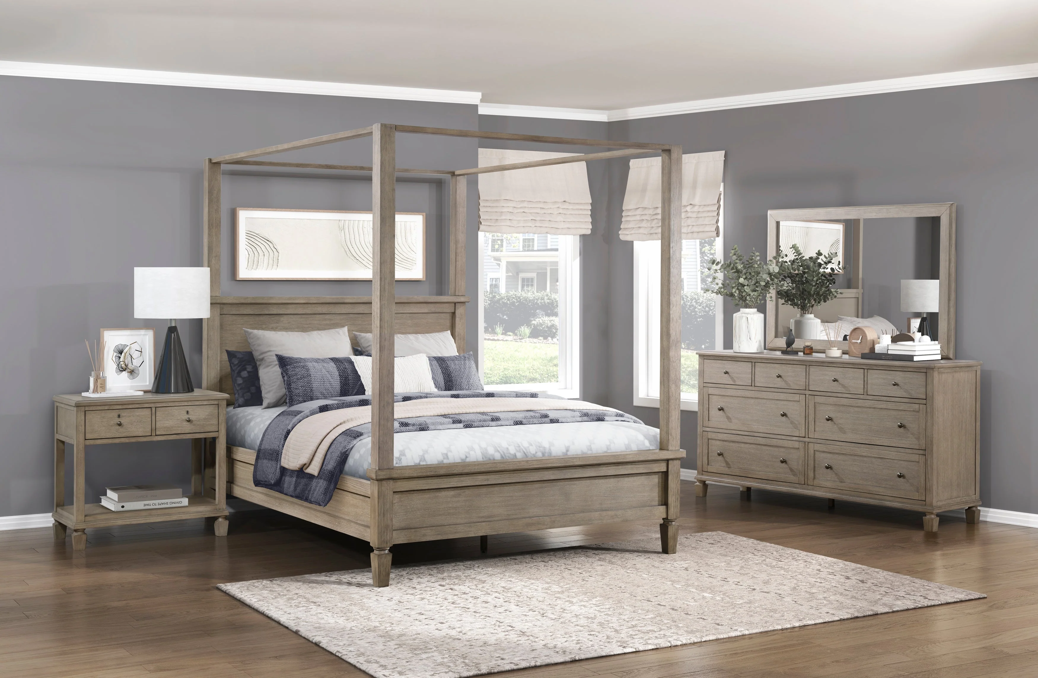 Marceline Gray Oak California King Canopy Platform Bed - Image 10
