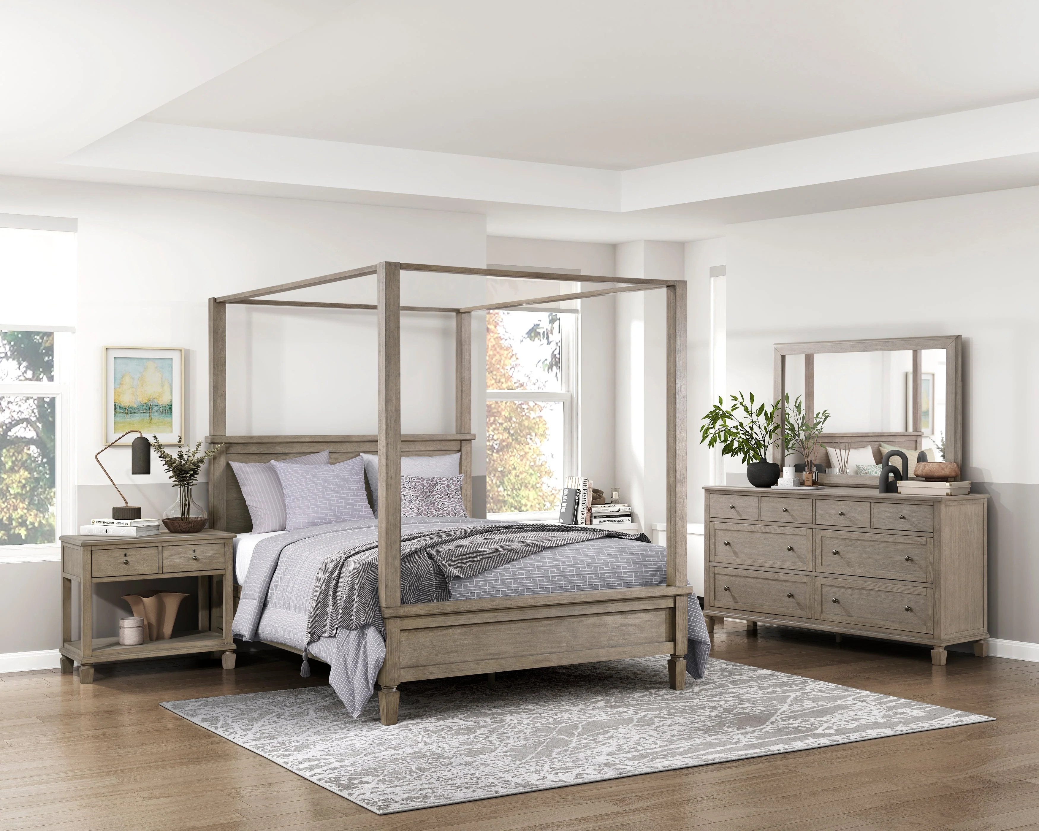 Marceline Gray Oak California King Canopy Platform Bed - Image 7