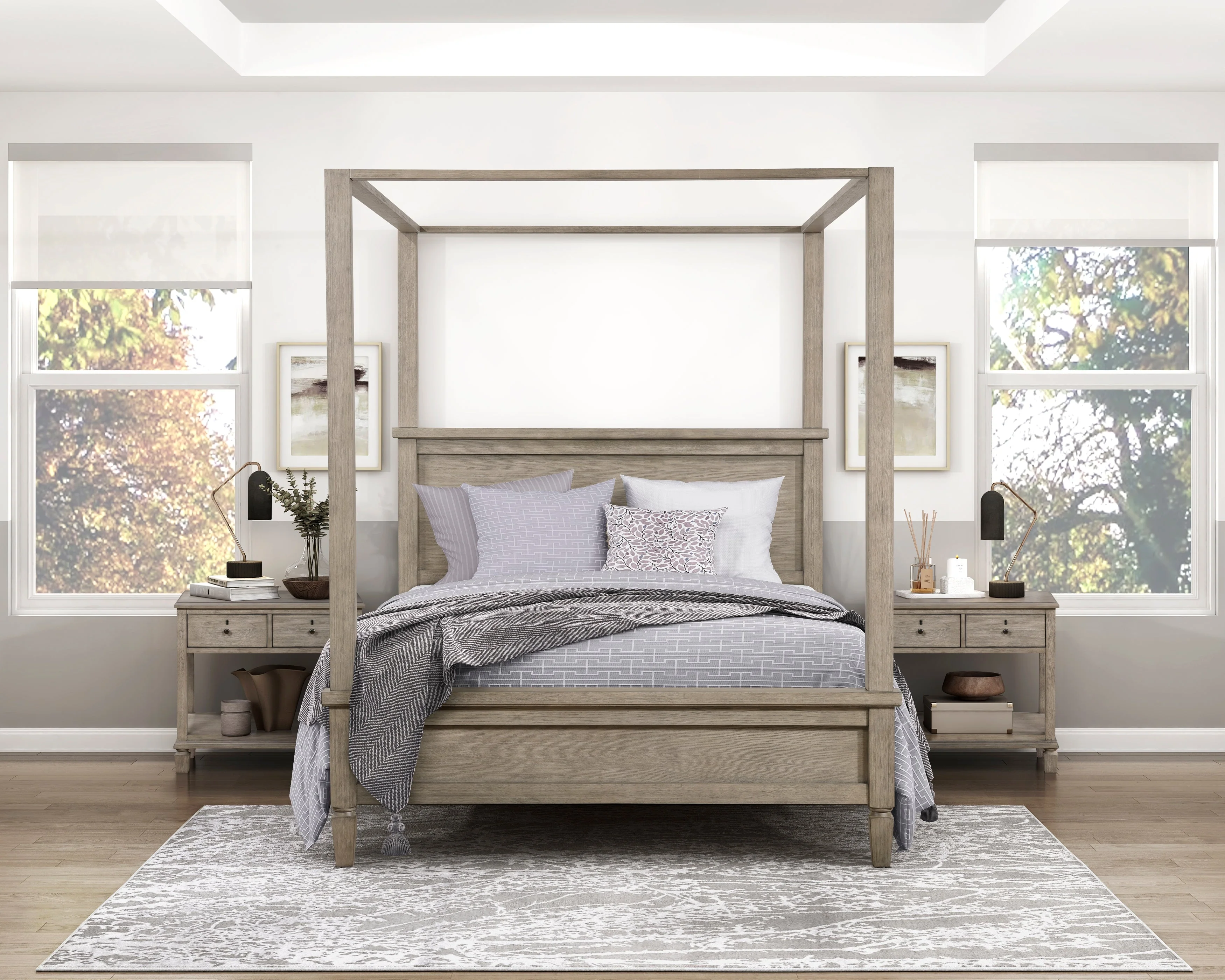 Marceline Gray Oak California King Canopy Platform Bed - Image 8