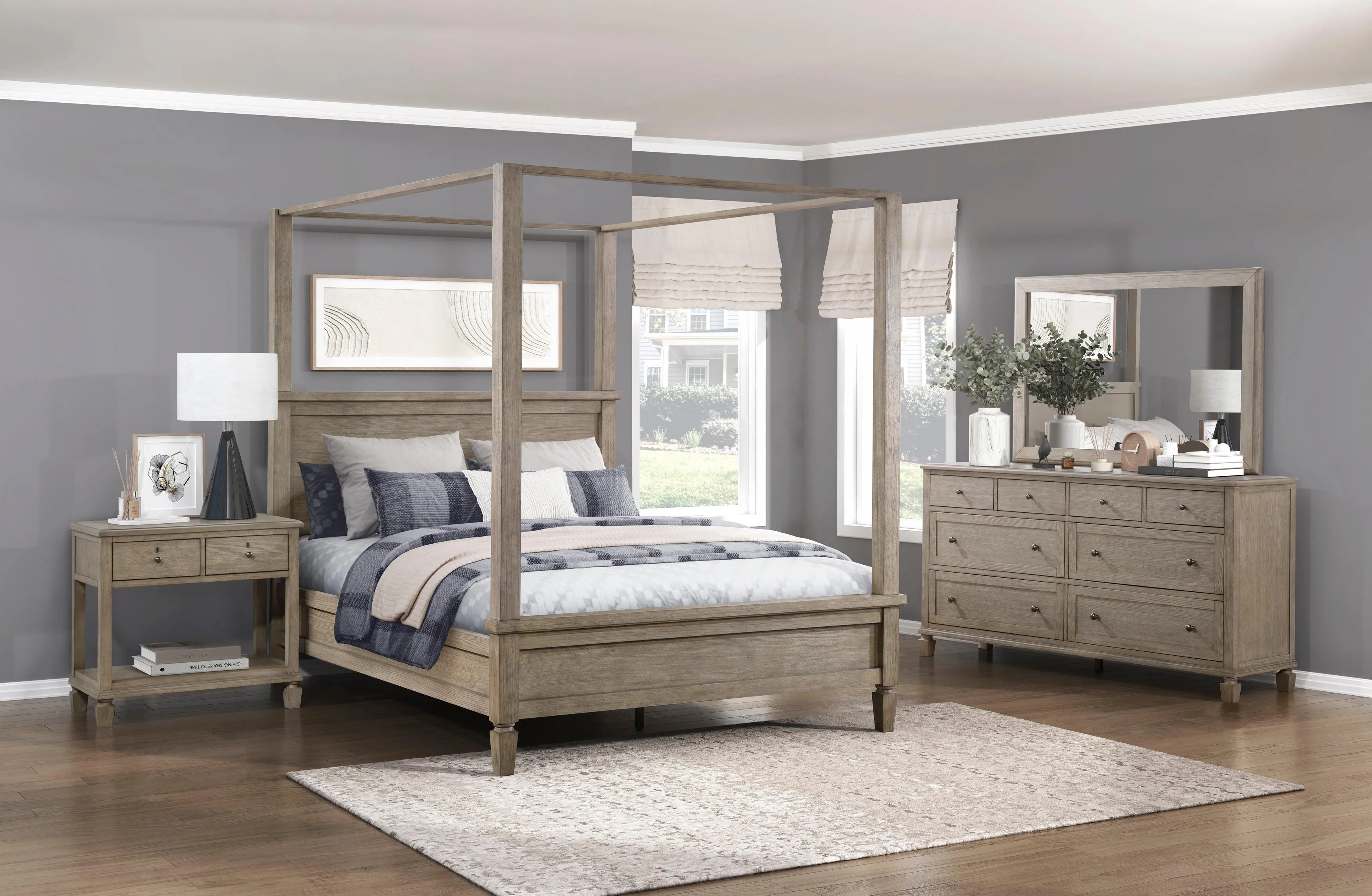 Marceline Gray Oak Eastern King Canopy Platform Bed - Image 11