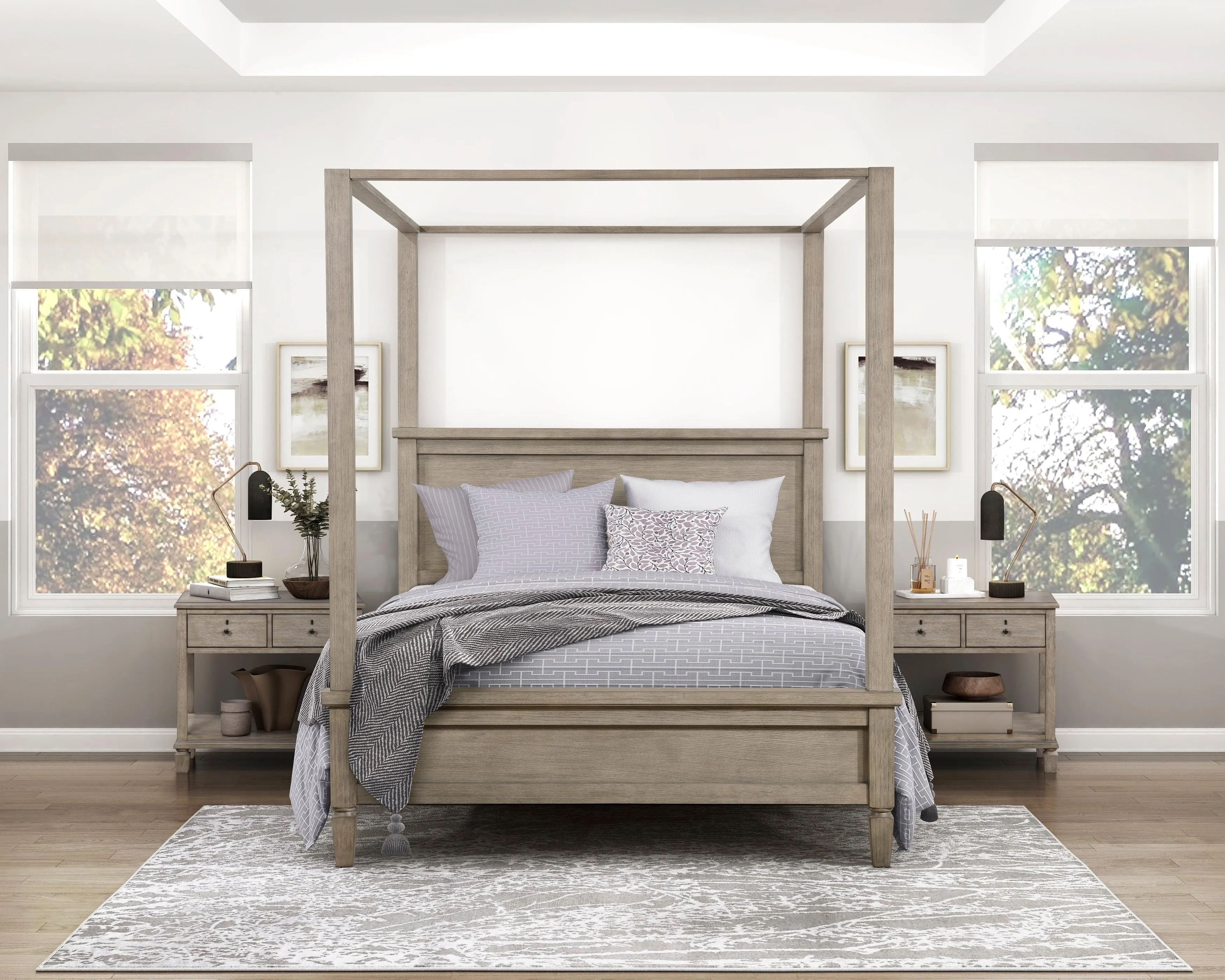 Marceline Gray Oak Eastern King Canopy Platform Bed - Image 9