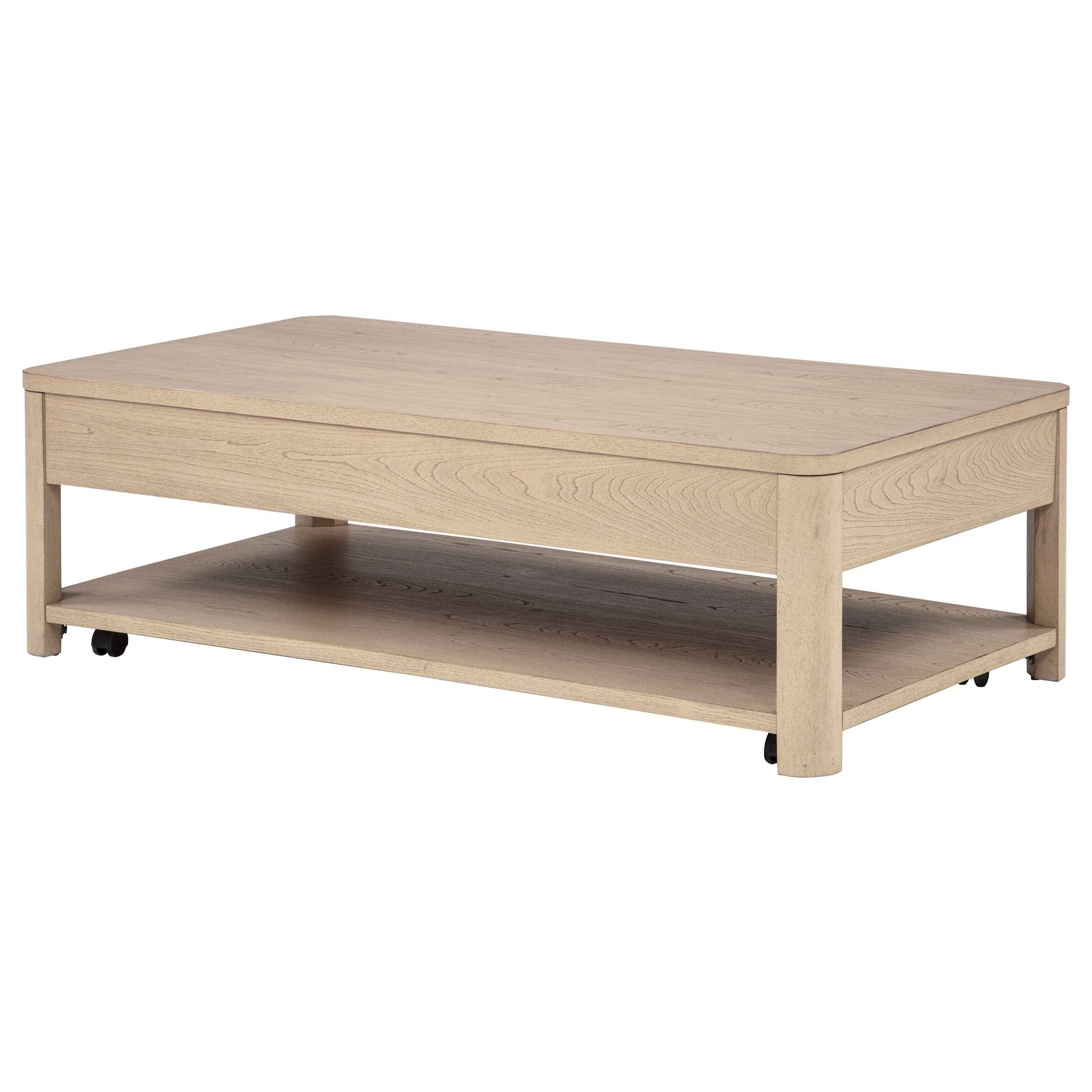 Marcelo Light Elm Wood Coffee Table with 2 Drawers and Shelf - Image 4
