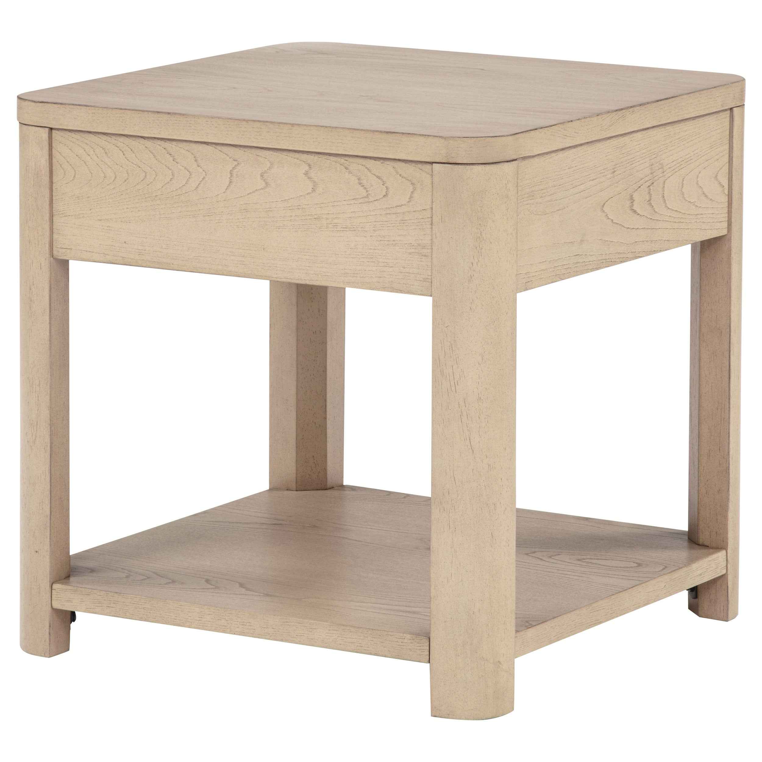 Marcelo Light Elm Wood End Table with Drawer and Shelf - Image 4