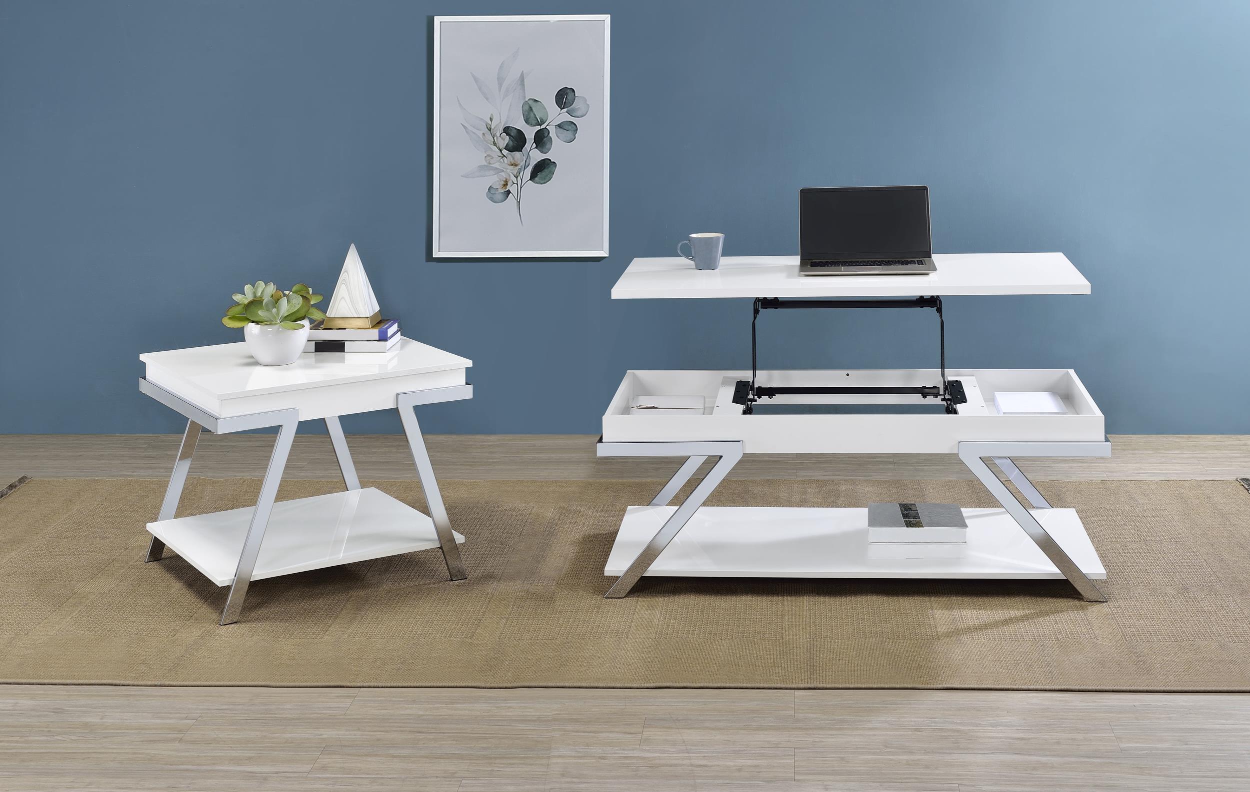 Marcia White 2-Piece High Gloss Lift Top Coffee and End Table Set