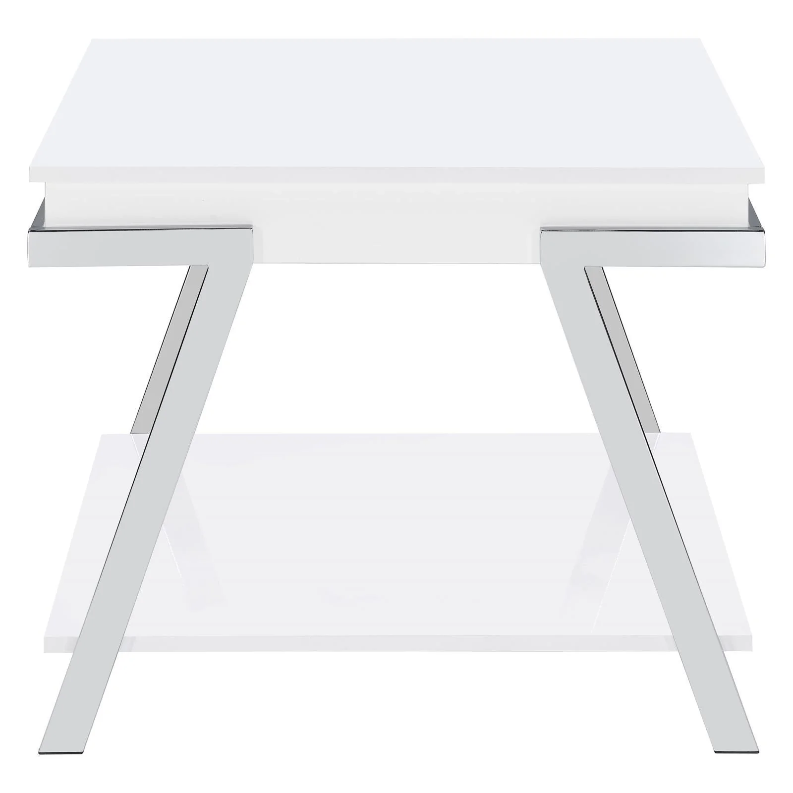 Marcia White High Gloss and Chrome Wood Rectangular End Table - Image 5