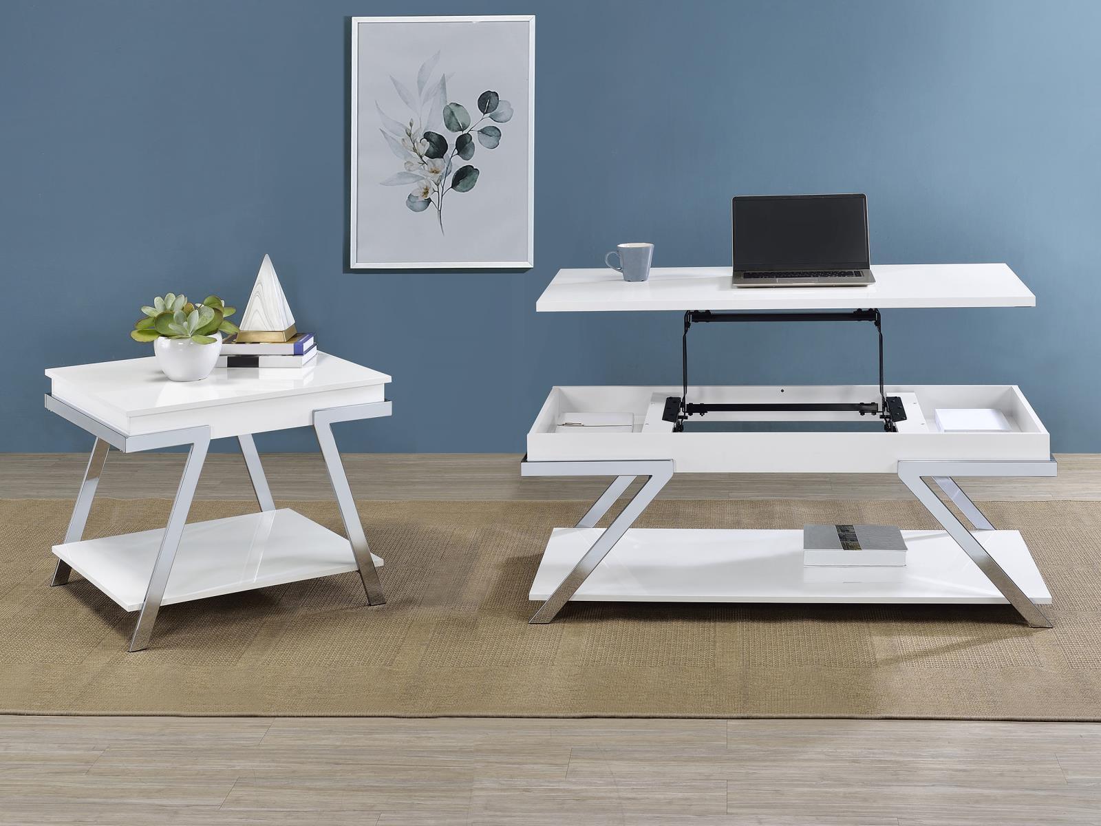 Marcia Wood Rectangular Lift Top Coffee Table White High Gloss and Chrome - Image 13