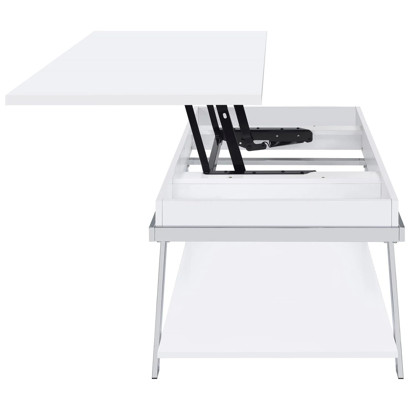 Marcia Wood Rectangular Lift Top Coffee Table White High Gloss and Chrome - Image 9