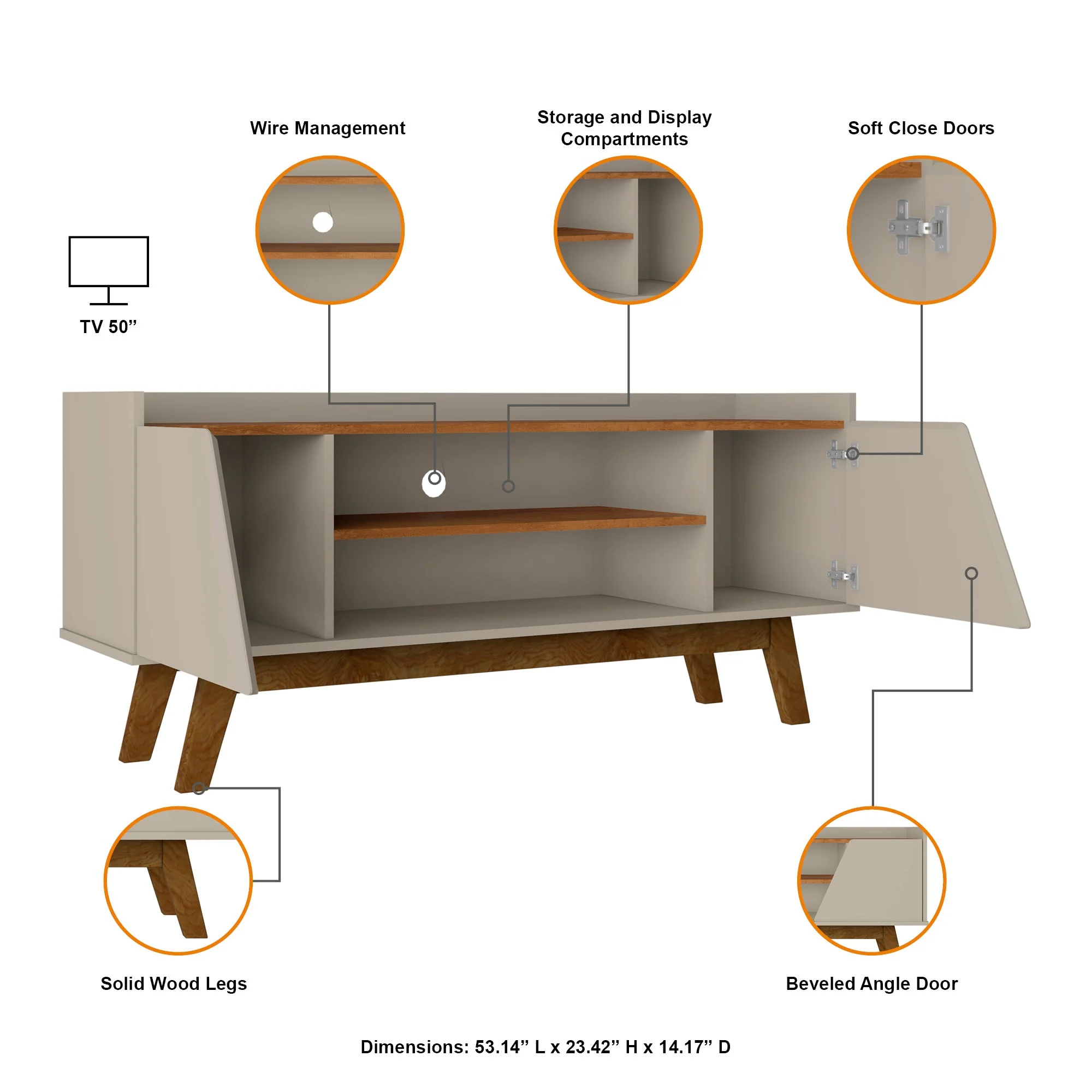 Marcus 53.14 TV Stand in Greige and Nature - Image 4