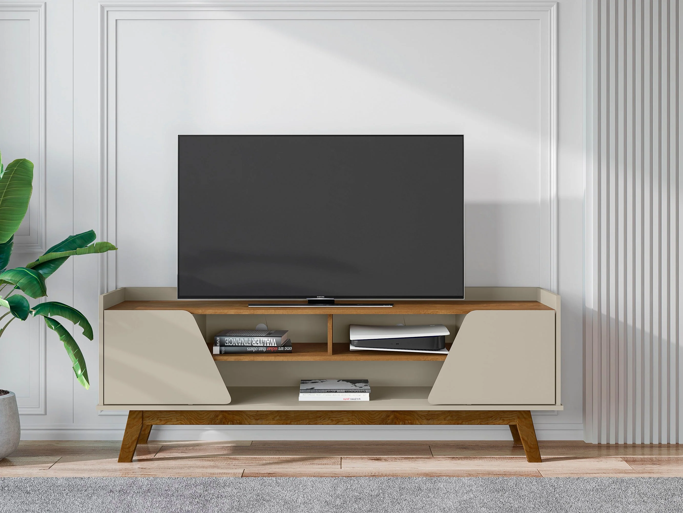 Marcus 62.99 TV Stand in Greige and Nature - Image 2