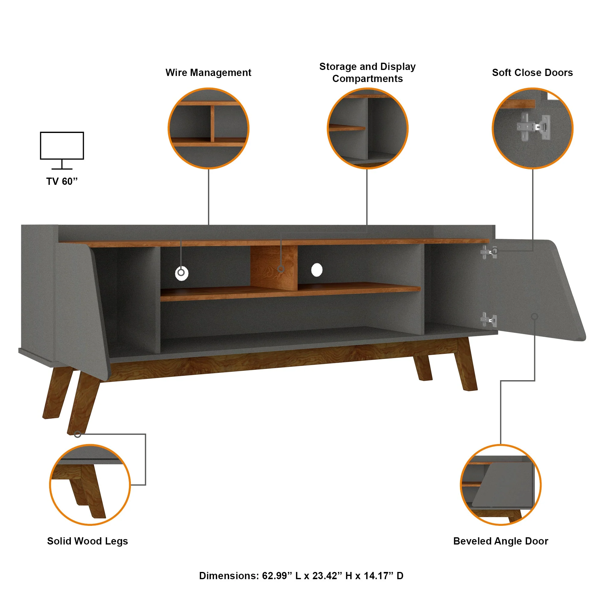 Marcus 62.99 TV Stand in Grey and Nature - Image 4
