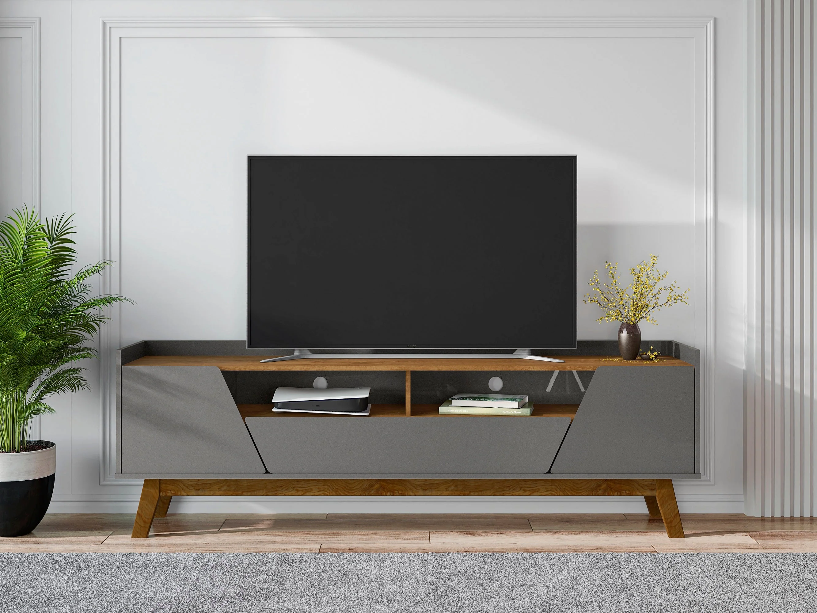 Marcus 70.86 TV Stand in Grey and Nature - Image 2