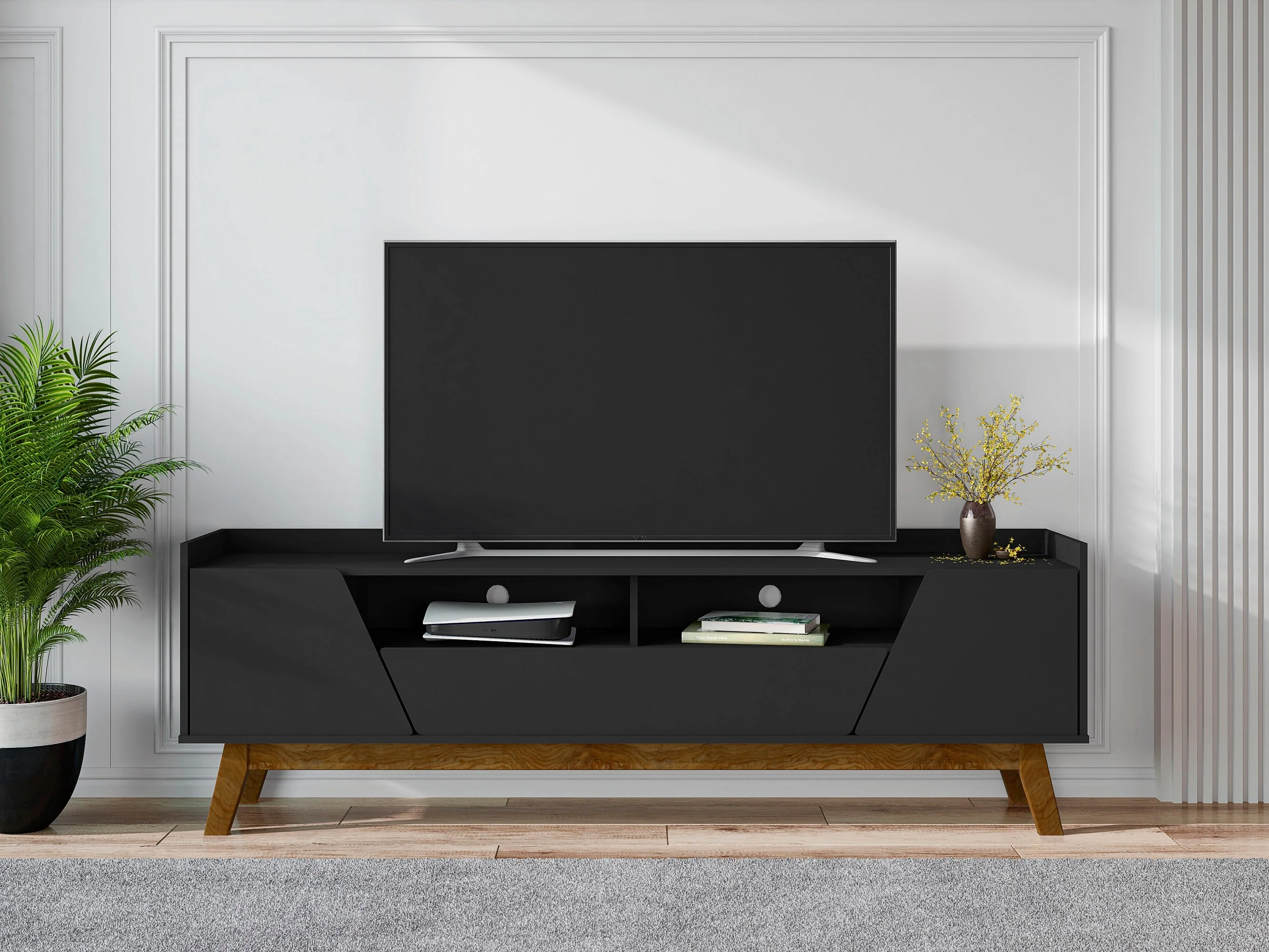 Marcus 70.86 TV Stand in Matte Black - Image 2