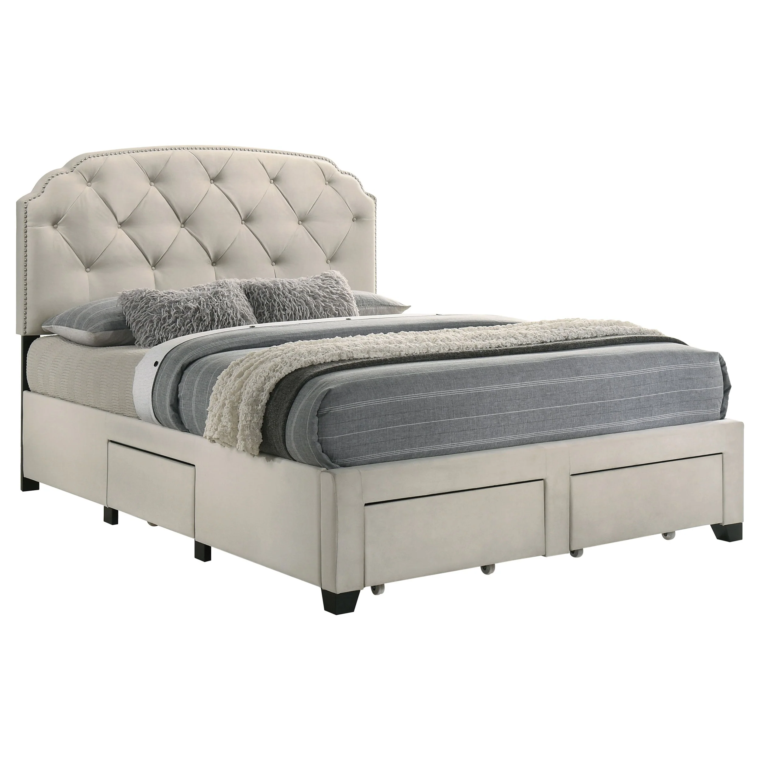 Marianna Cream 4-drawer Upholstered Queen Storage Bed - Image 3