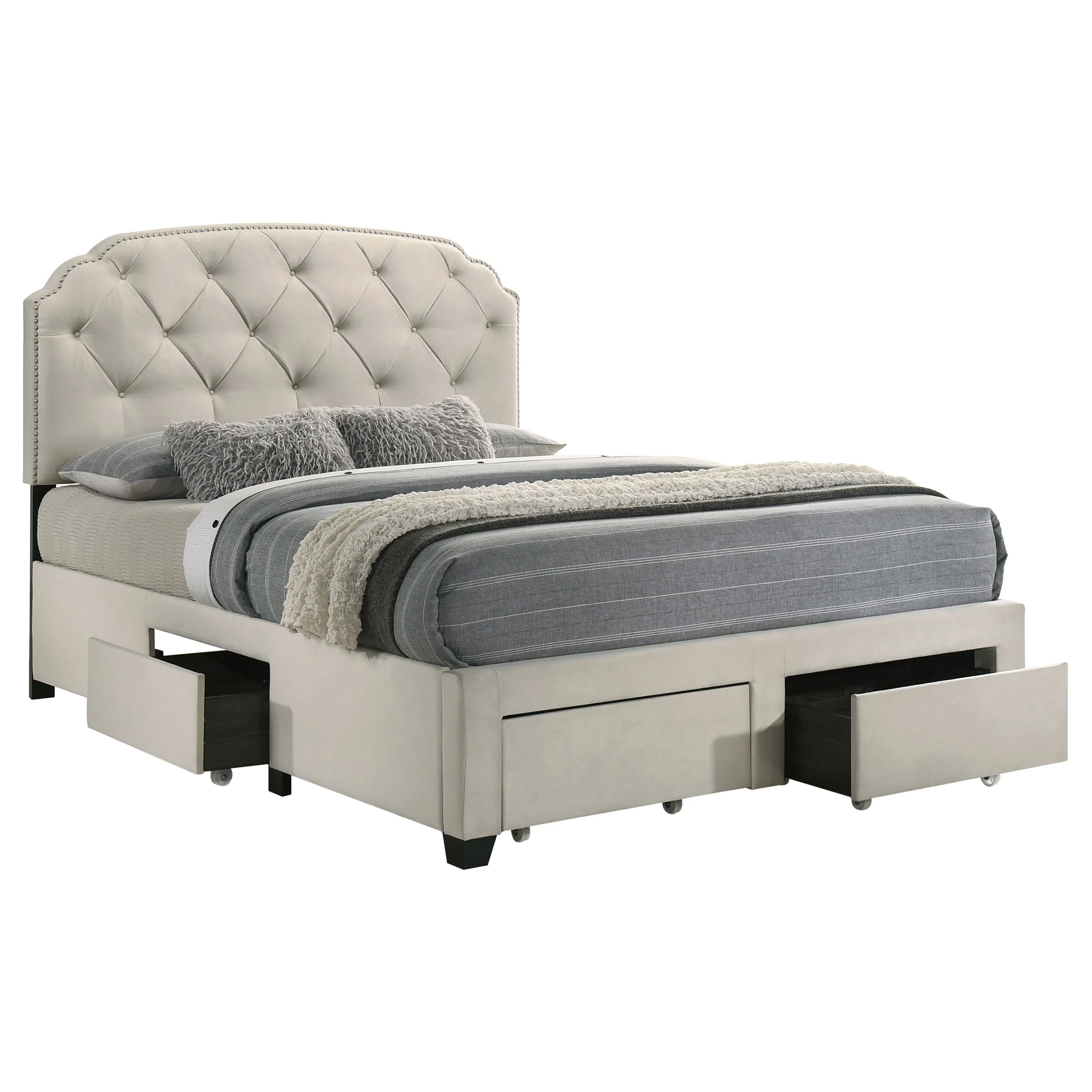 Marianna Cream 4-drawer Upholstered Queen Storage Bed - Image 6