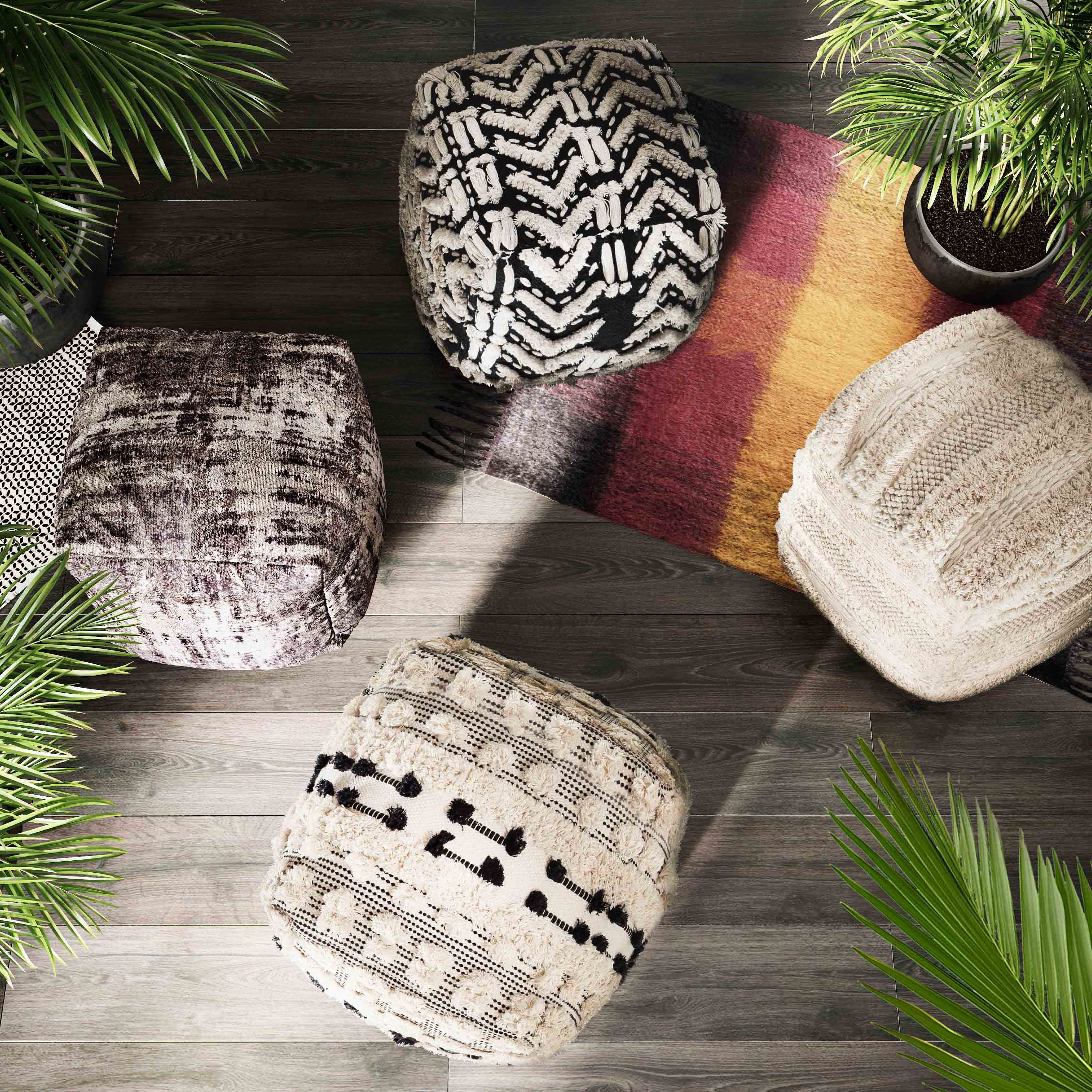 Mariel Black Cotton Pouf - Image 2