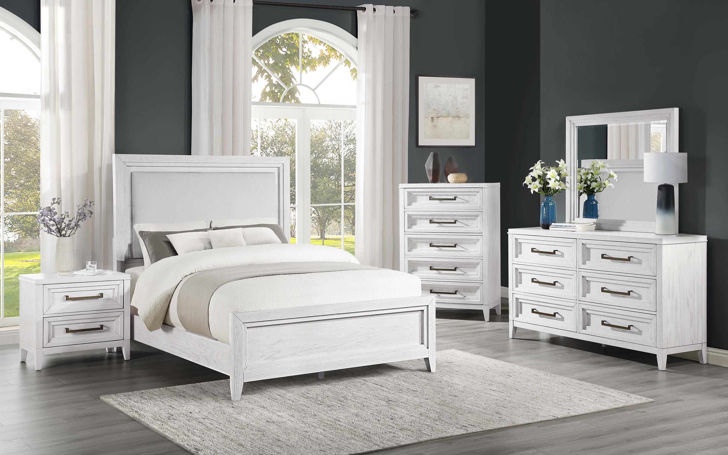 Marielle Distressed White Eastern King LED Panel Bed - Image 10