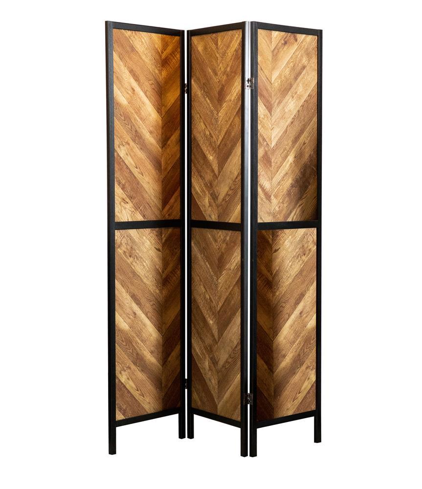 Marlene Rustic Tobacco/Black Herringbone Pattern 3-Panel Screen - Image 2
