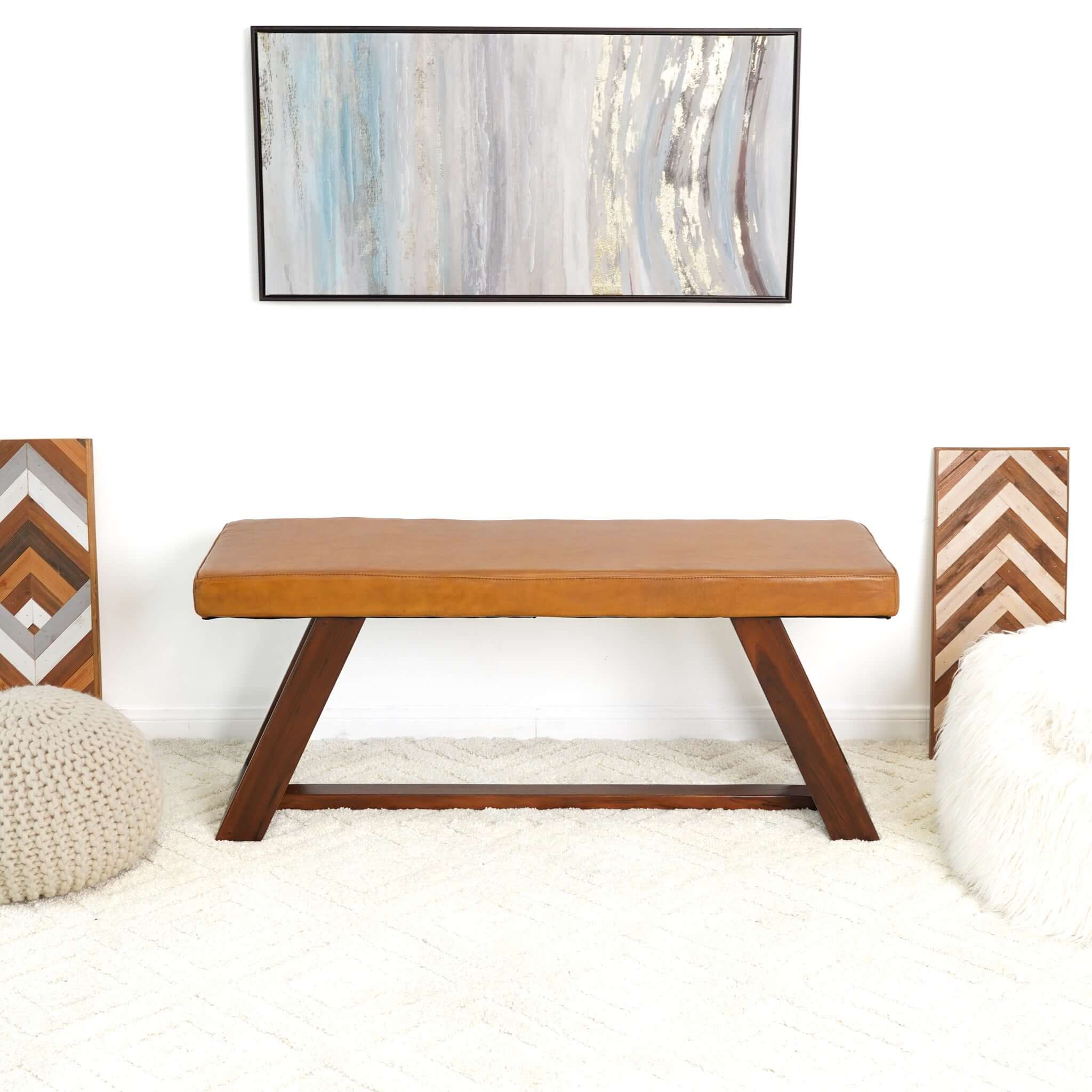Marley Genuine Leather Bench In Tan - Image 6