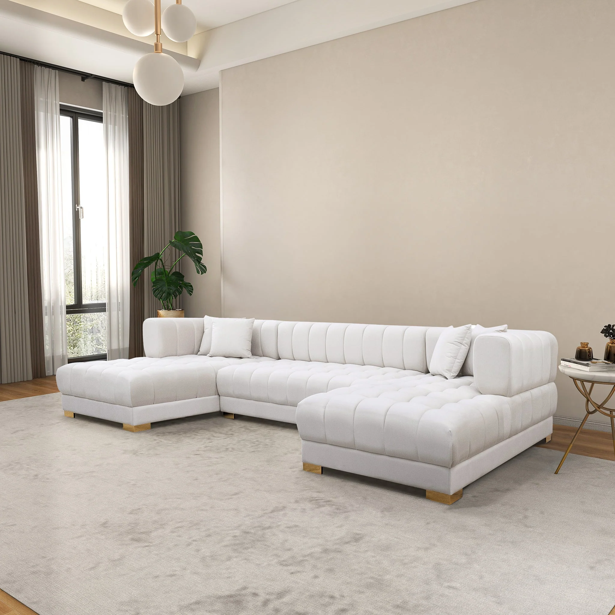 Marlow Ivory Velvet U Shape Corner Sofa - Image 2