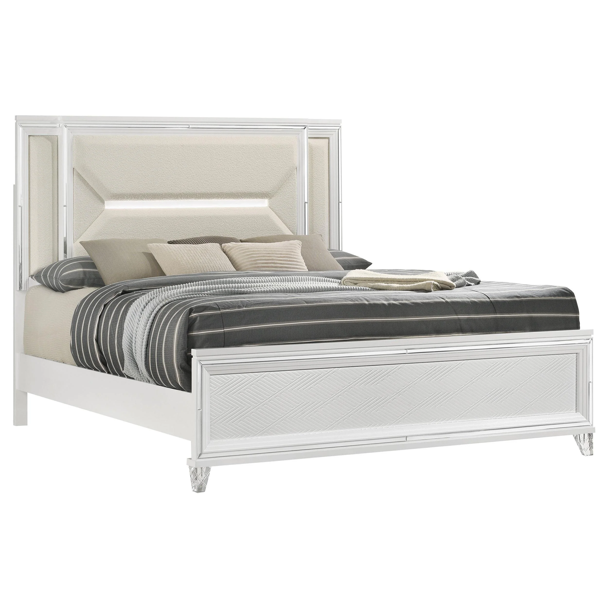 Marmore White 64-inch Queen Panel Bed LED Headboard - Image 2
