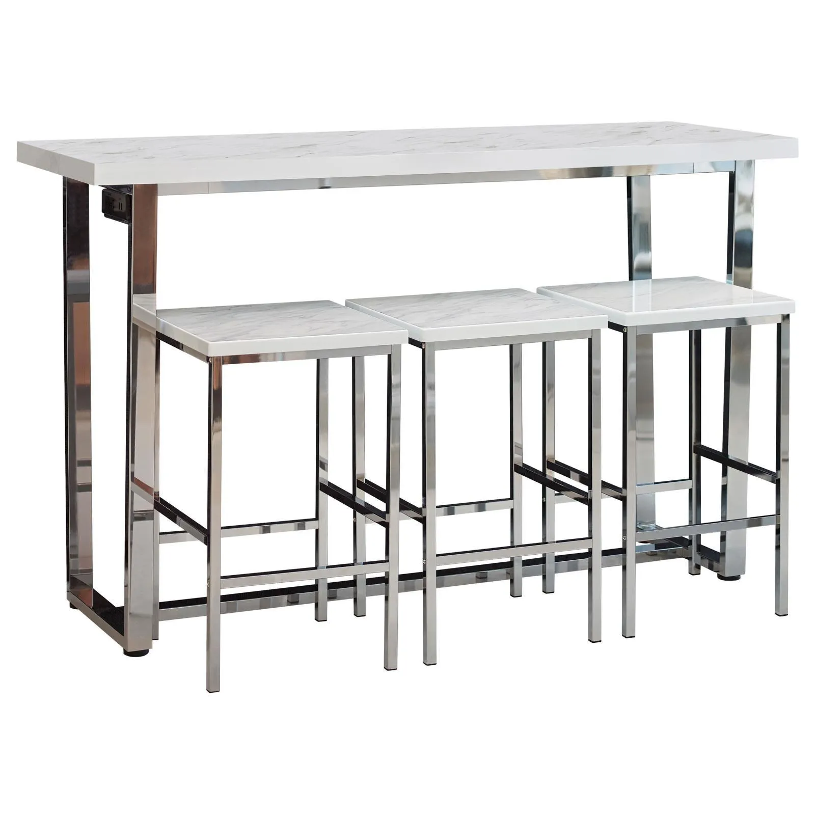 Marmot White Marble/Chrome 4-Piece Rectangle Counter Height Set - Image 3