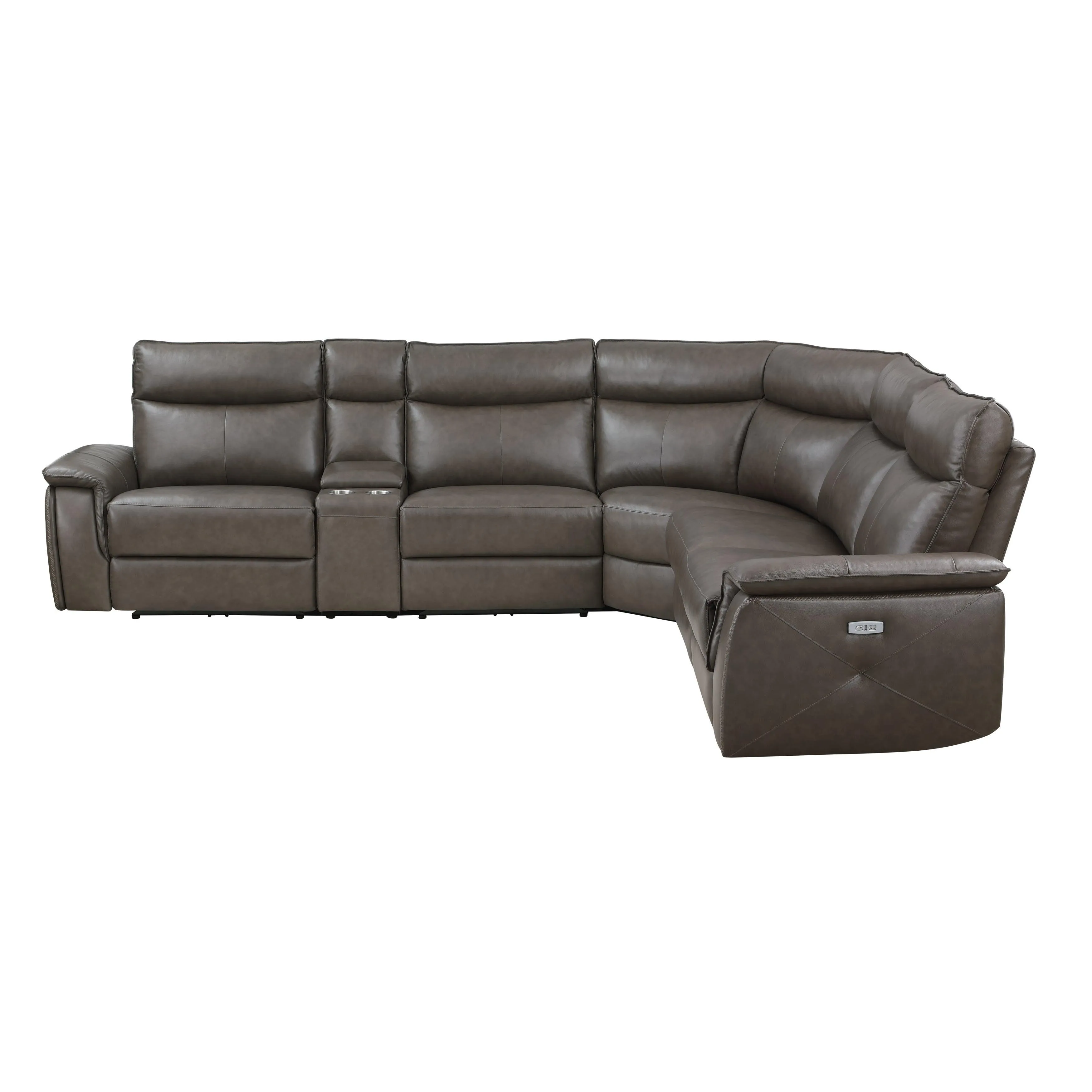 Maroni Dark Brown Leather 6-Piece Modular Power Reclining Sectional - Image 4